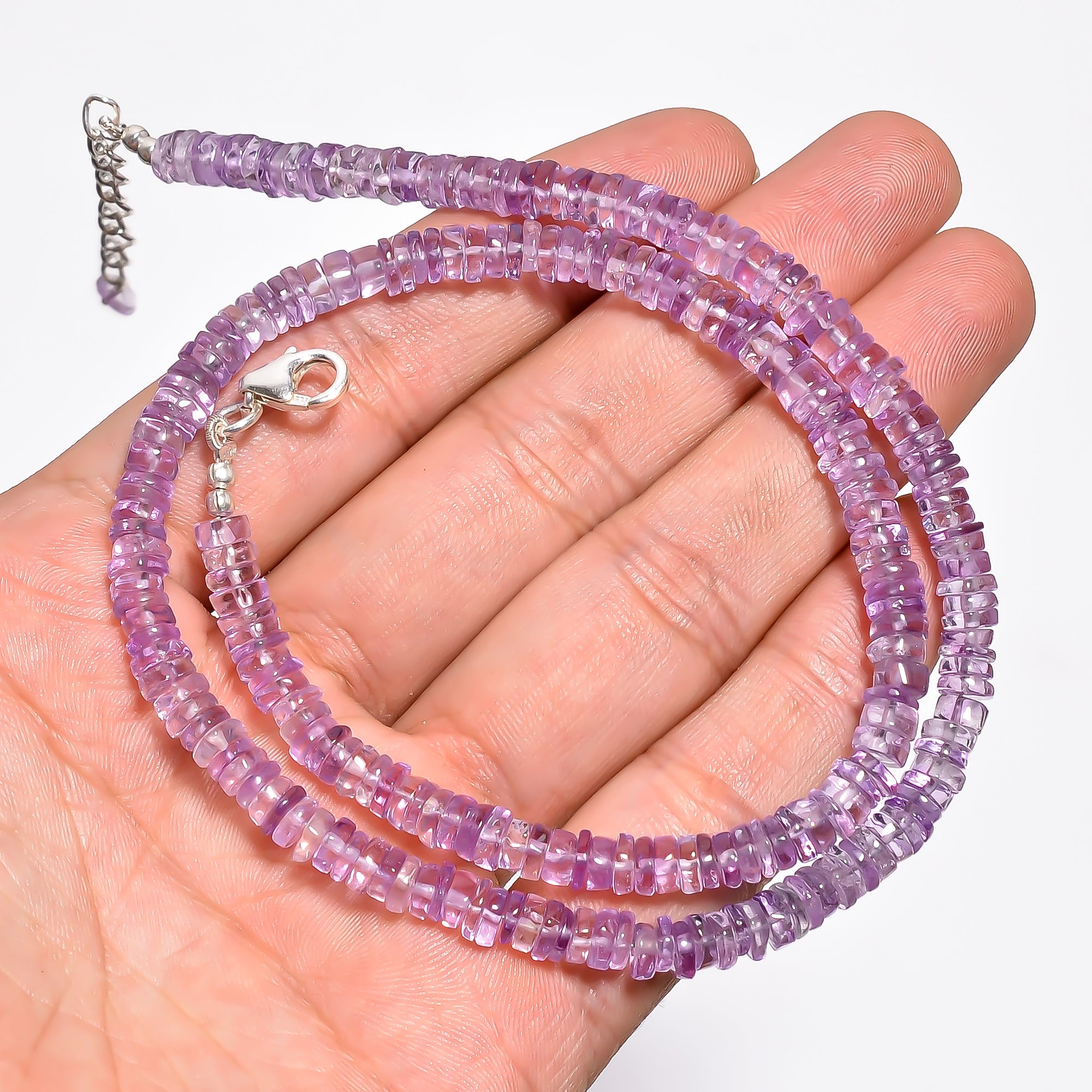 Amethyst Natural Gemstone Rondelle Shape Smooth Necklace 17-19" Beads 5X5X3 mm, 107 Ct. YN-390