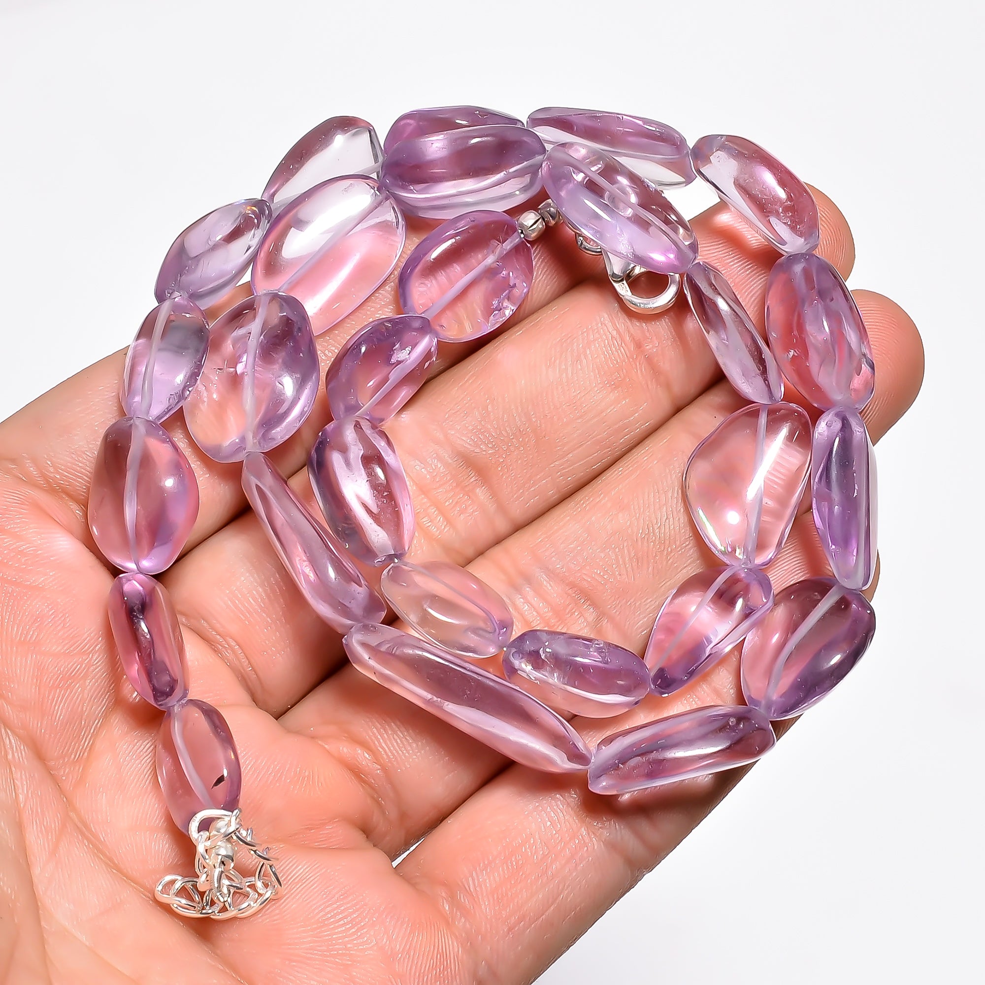 Amethyst Natural Gemstone Tumbled Shape Smooth Necklace 17-19" Beads 12X12 24X12 mm, 233 Ct. YN-391