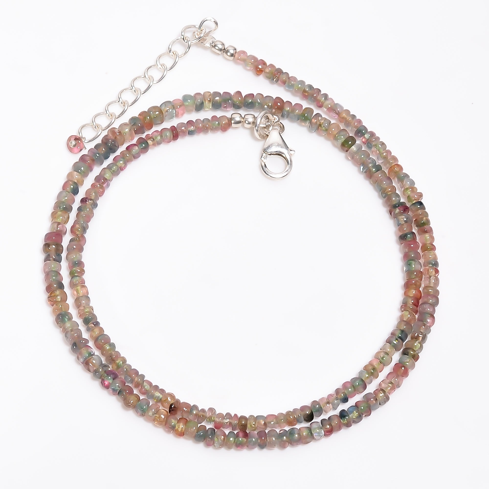 Multi Tourmaline Natural Gemstone Rondelle Shape Smooth Necklace 17-19" Beads 3X3X2 mm, 49 Ct. YN-392
