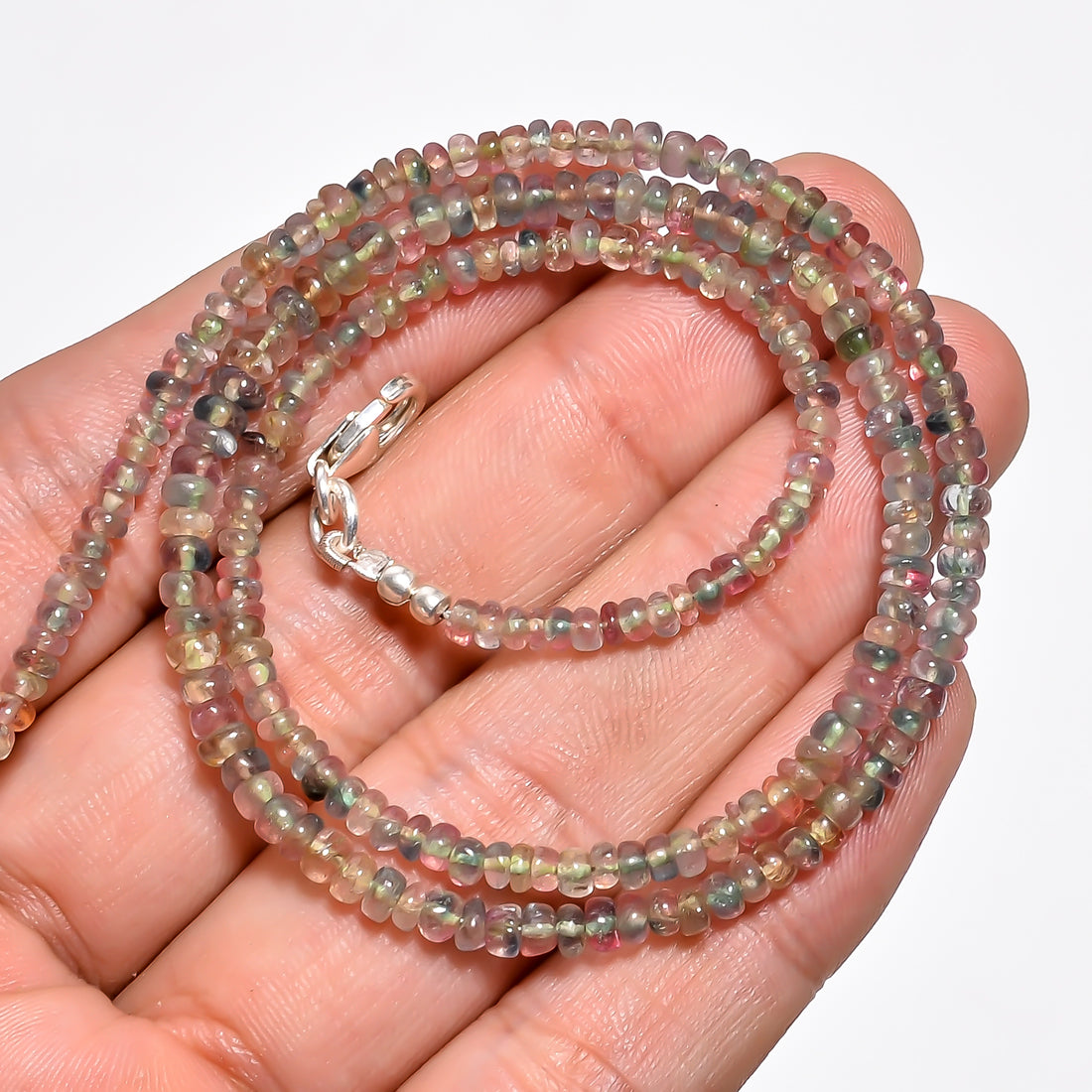 Multi Tourmaline Natural Gemstone Rondelle Shape Smooth Necklace 17-19" Beads 3X3X2 mm, 49 Ct. YN-392