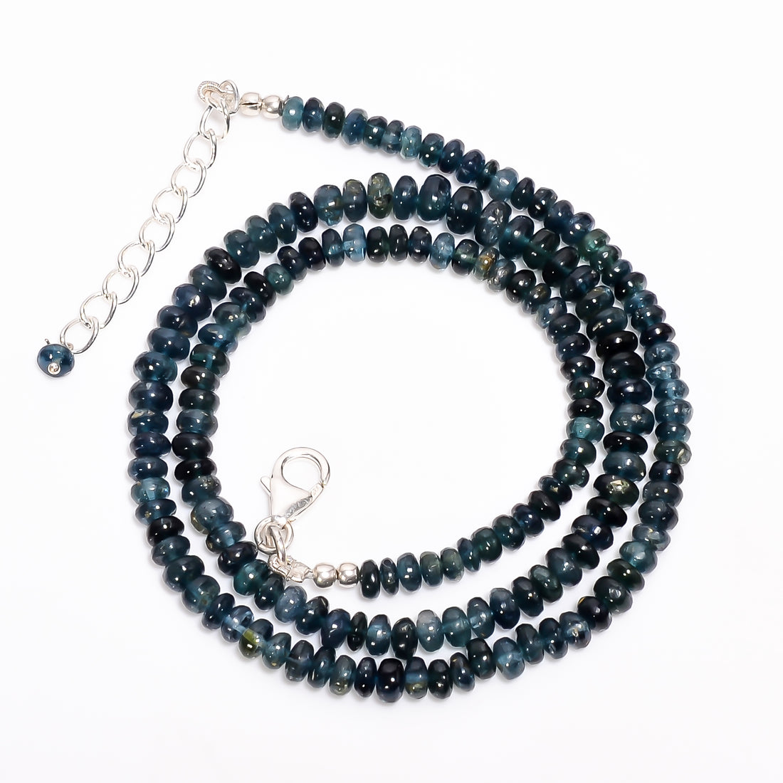 Blue Tourmaline Natural Gemstone Rondelle Shape Smooth Necklace 17-19" Beads 4X4X3 mm, 79 Ct. YN-393