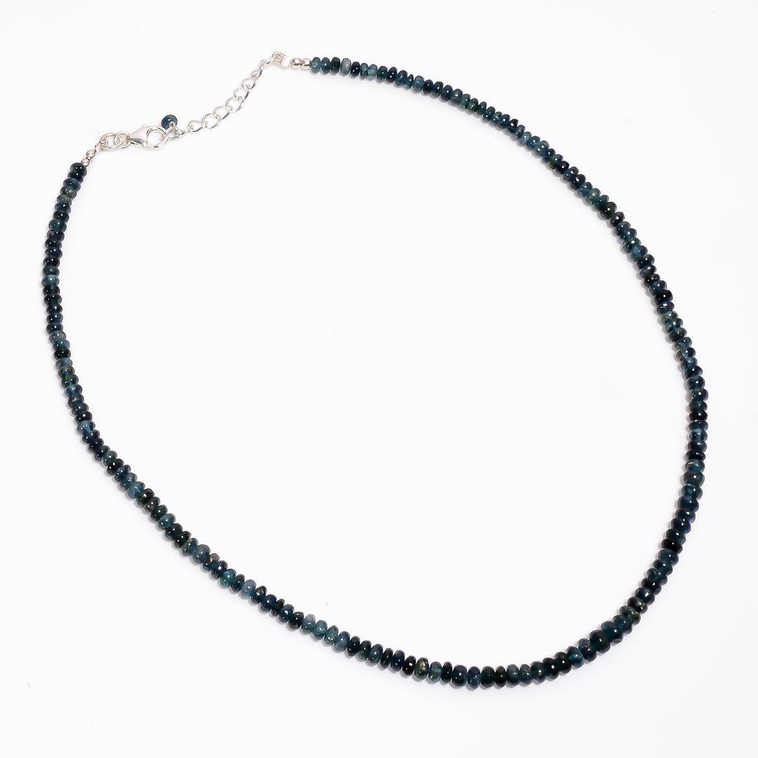 Blue Tourmaline Natural Gemstone Rondelle Shape Smooth Necklace 17-19" Beads 4X4X3 mm, 79 Ct. YN-393