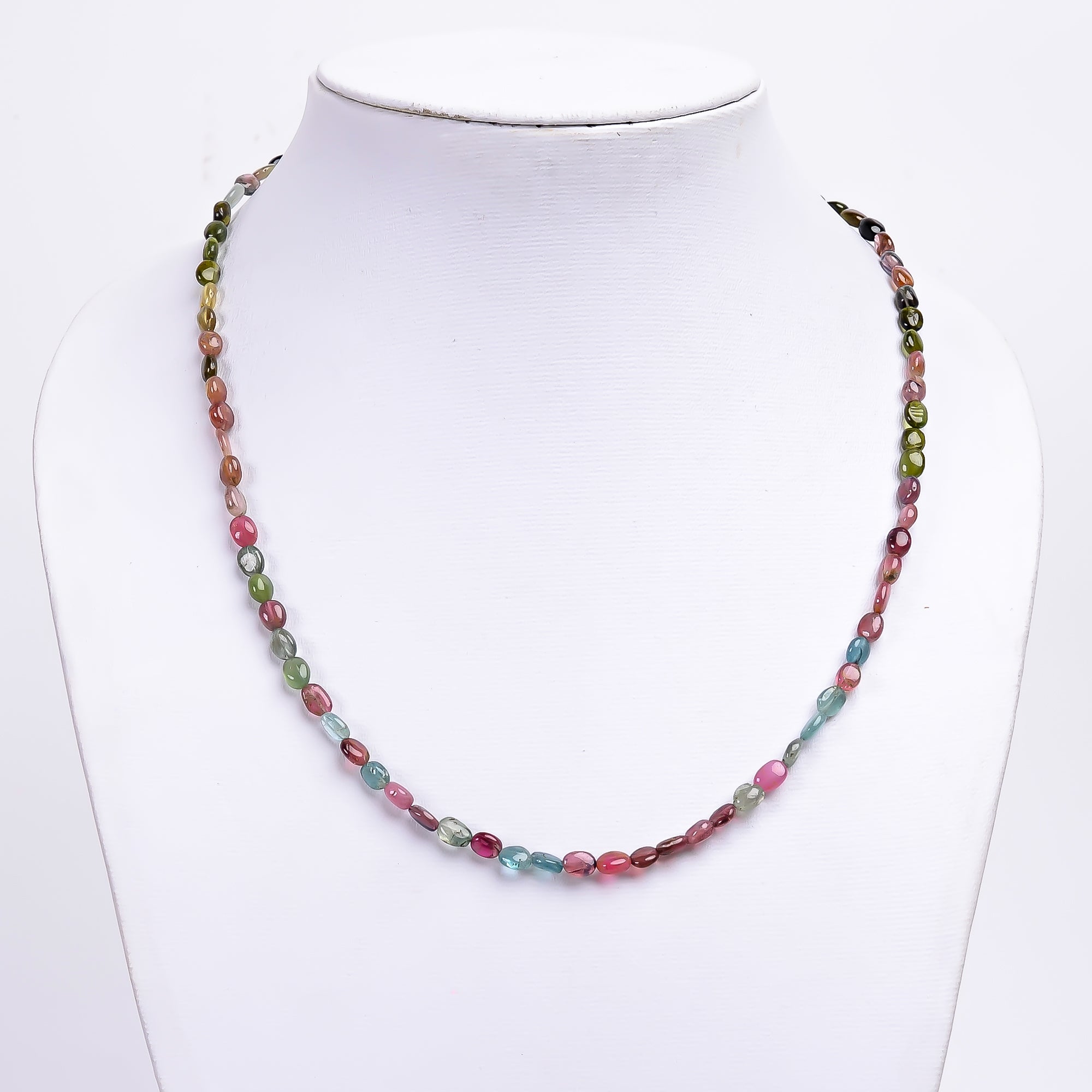 Multi Tourmaline Natural Gemstone Oval Shape Smooth Necklace 17-19" Beads 5X4 7X5 mm, 56 Ct. YN-394