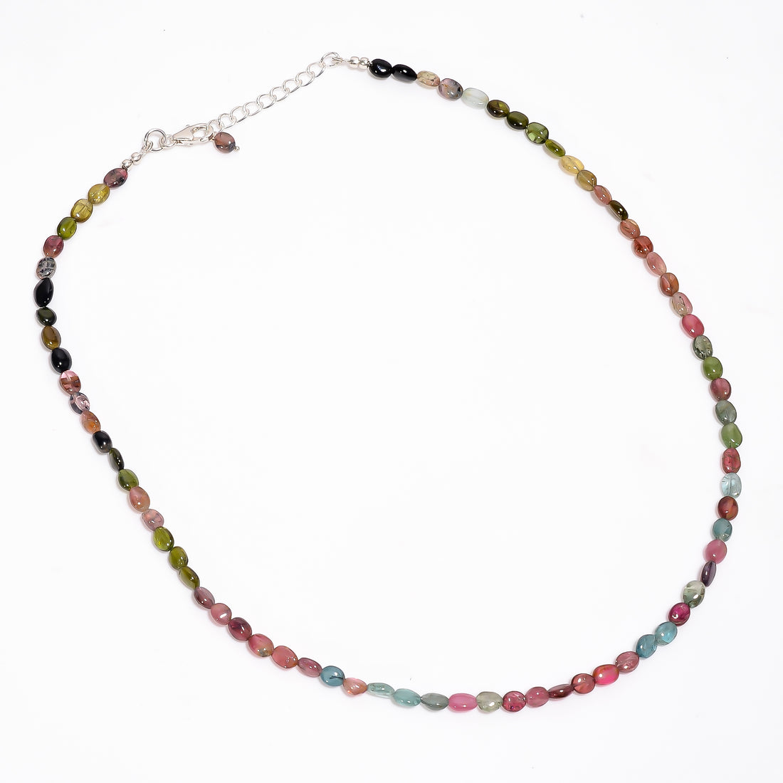 Multi Tourmaline Natural Gemstone Oval Shape Smooth Necklace 17-19" Beads 5X4 7X5 mm, 56 Ct. YN-394