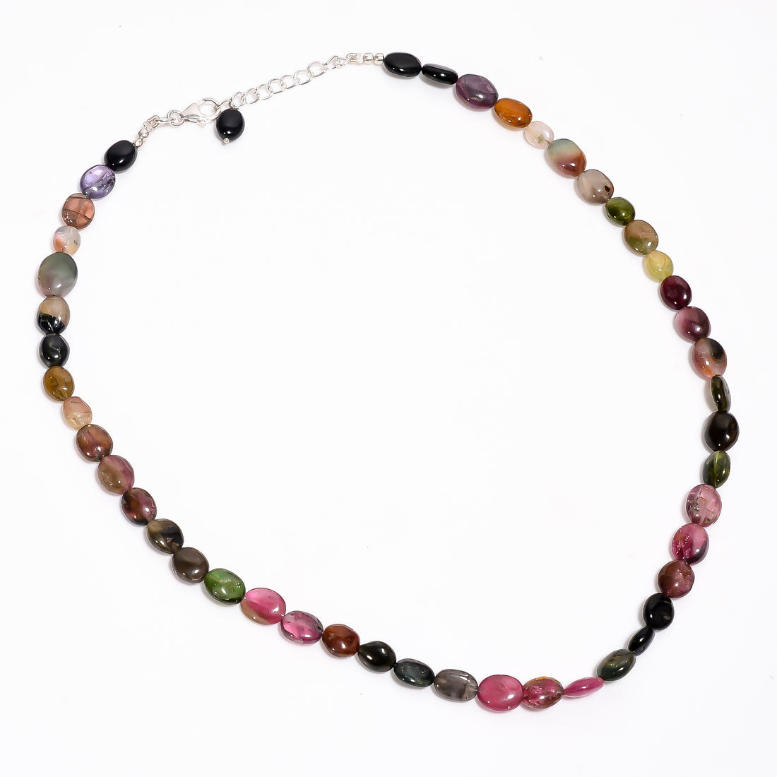 Multi Tourmaline Natural Gemstone Oval Shape Smooth Necklace 17-19" Beads 7X6 10X9 mm, 125.5 Ct. YN-395