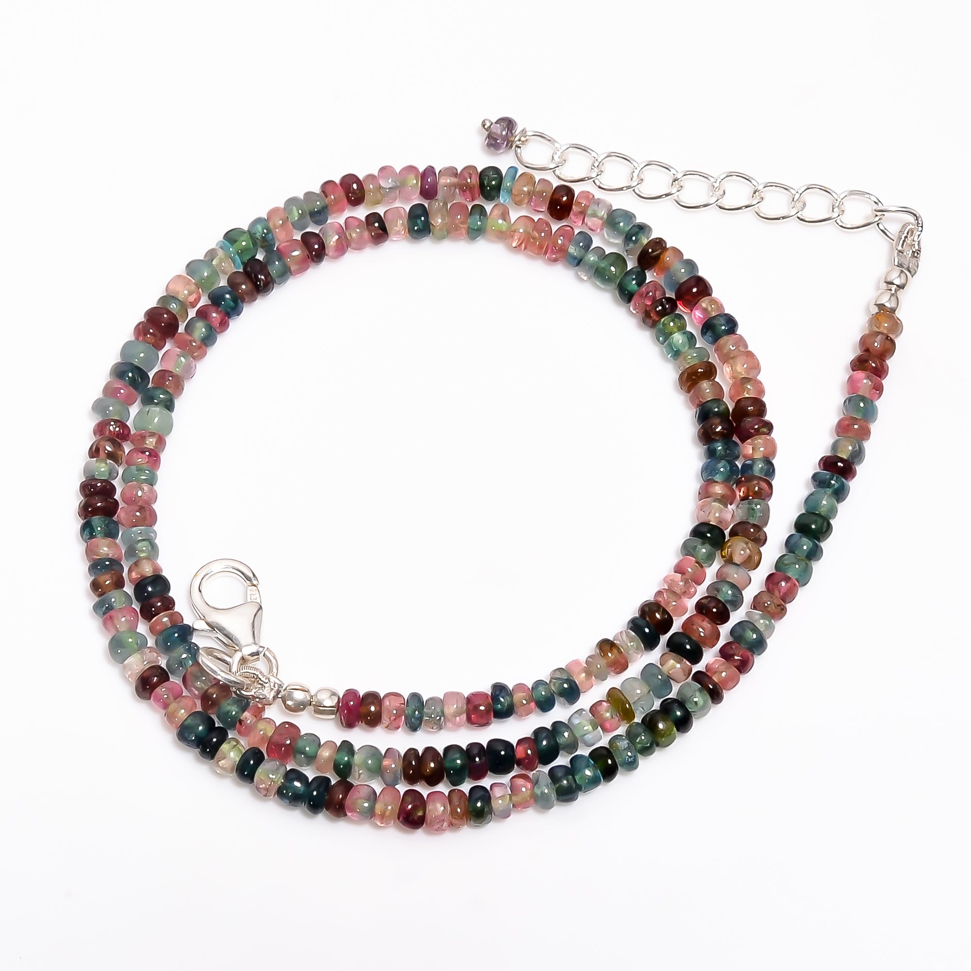 Multi Tourmaline Natural Gemstone Rondelle Shape Smooth Necklace 17-19" Beads 3X3X2 mm, 49 Ct. YN-396