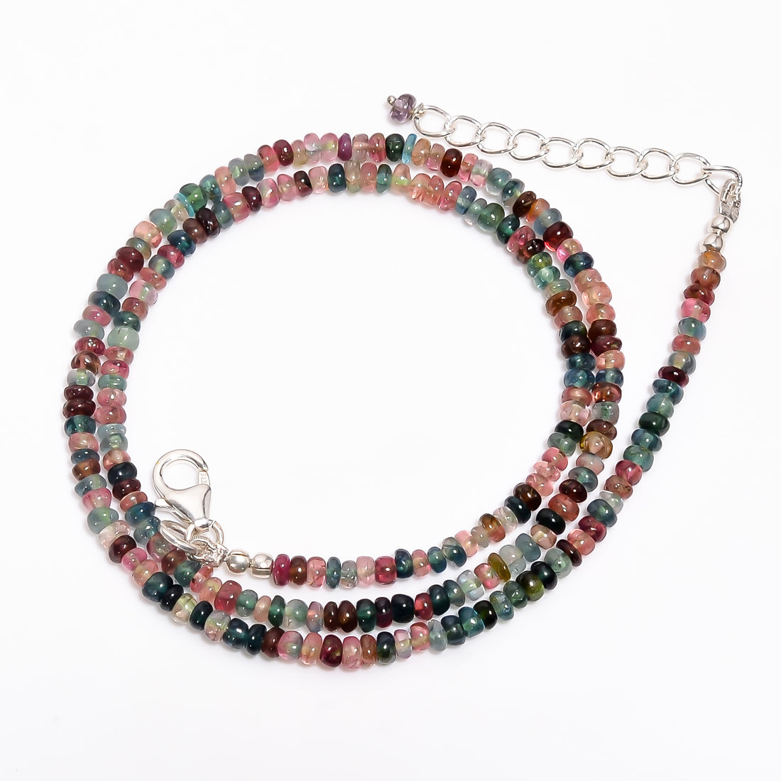 Multi Tourmaline Natural Gemstone Rondelle Shape Smooth Necklace 17-19" Beads 3X3X2 mm, 49 Ct. YN-396