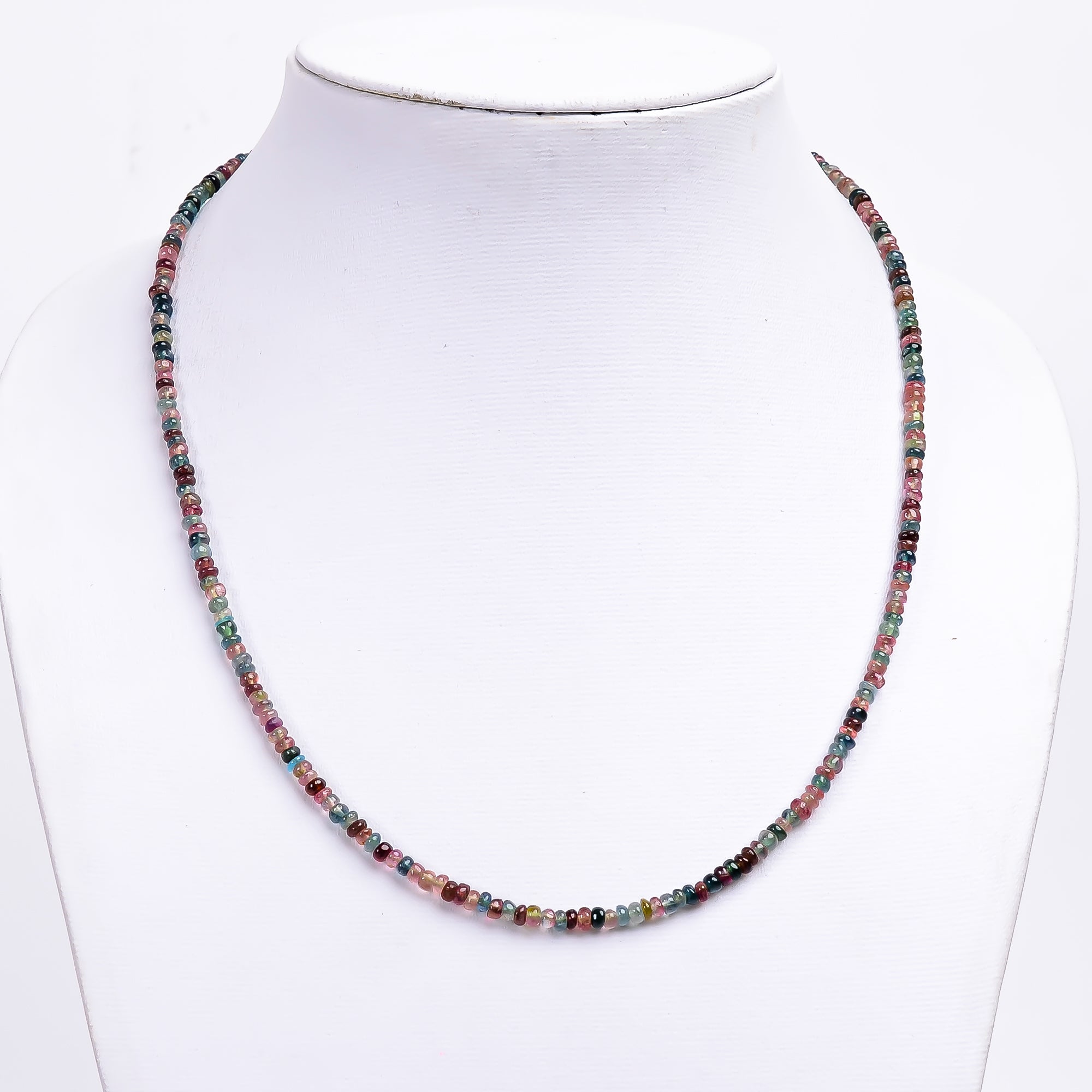 Multi Tourmaline Natural Gemstone Rondelle Shape Smooth Necklace 17-19" Beads 3X3X2 mm, 49 Ct. YN-396