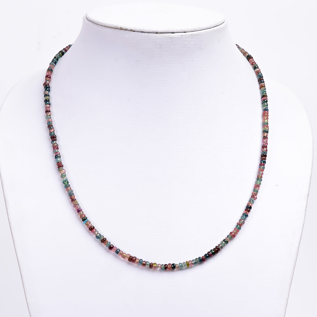 Multi Tourmaline Natural Gemstone Rondelle Shape Smooth Necklace 17-19" Beads 3X3X2 mm, 49 Ct. YN-396