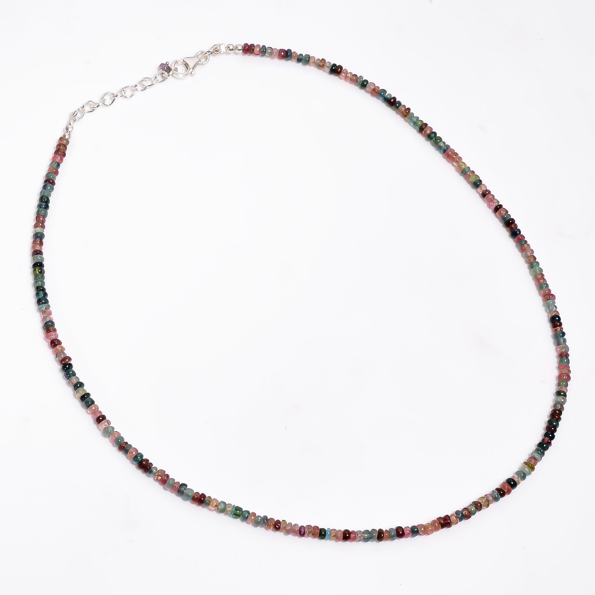 Multi Tourmaline Natural Gemstone Rondelle Shape Smooth Necklace 17-19" Beads 3X3X2 mm, 49 Ct. YN-396
