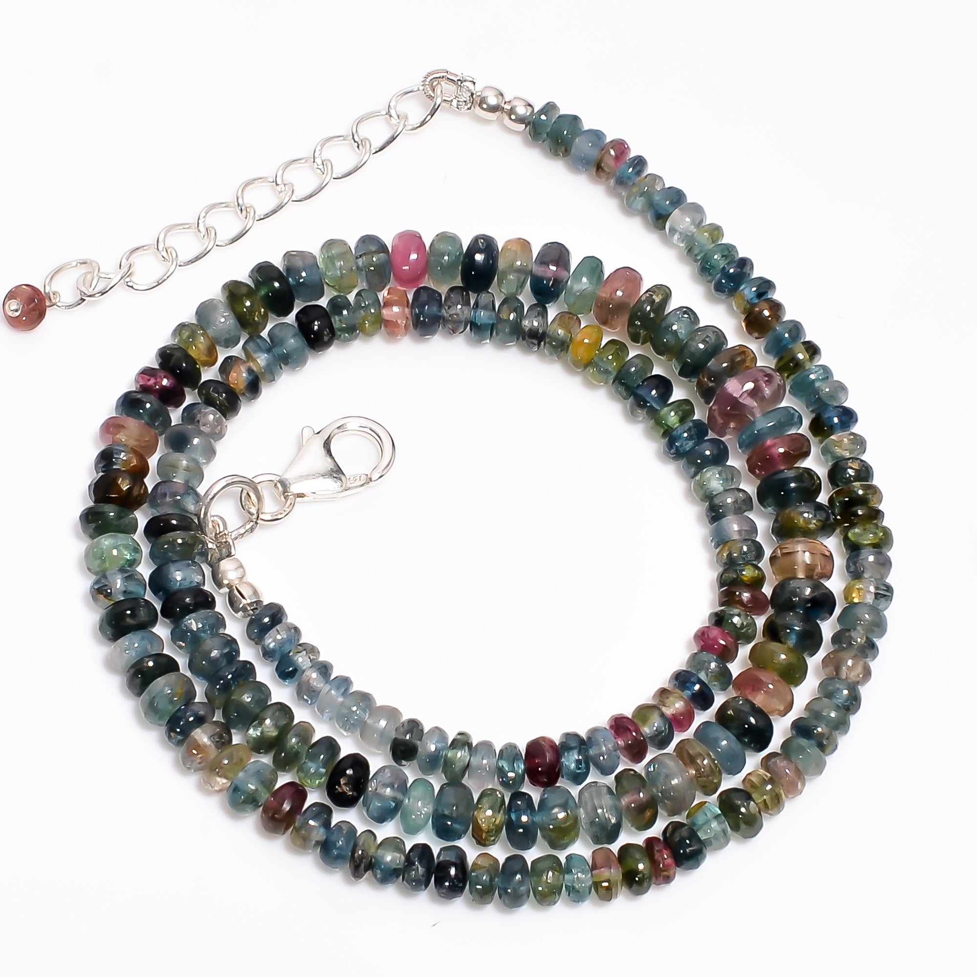 Multi Tourmaline Natural Gemstone Rondelle Shape Smooth Necklace 17-19" Beads 4X4X3 mm, 73.5 Ct. YN-397
