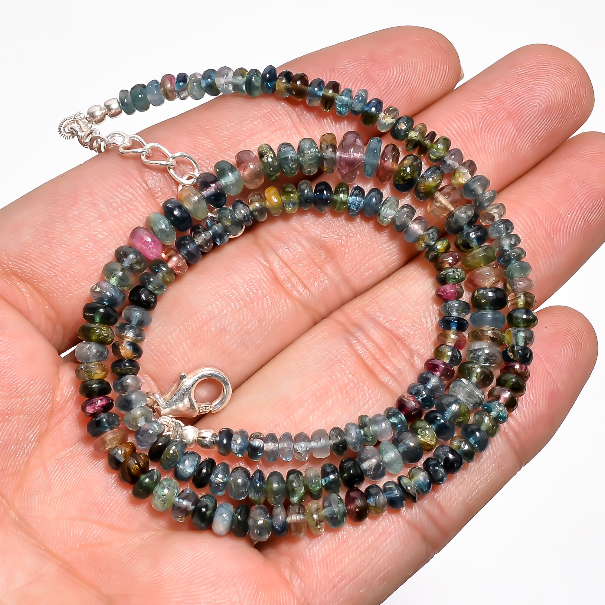 Multi Tourmaline Natural Gemstone Rondelle Shape Smooth Necklace 17-19" Beads 4X4X3 mm, 73.5 Ct. YN-397