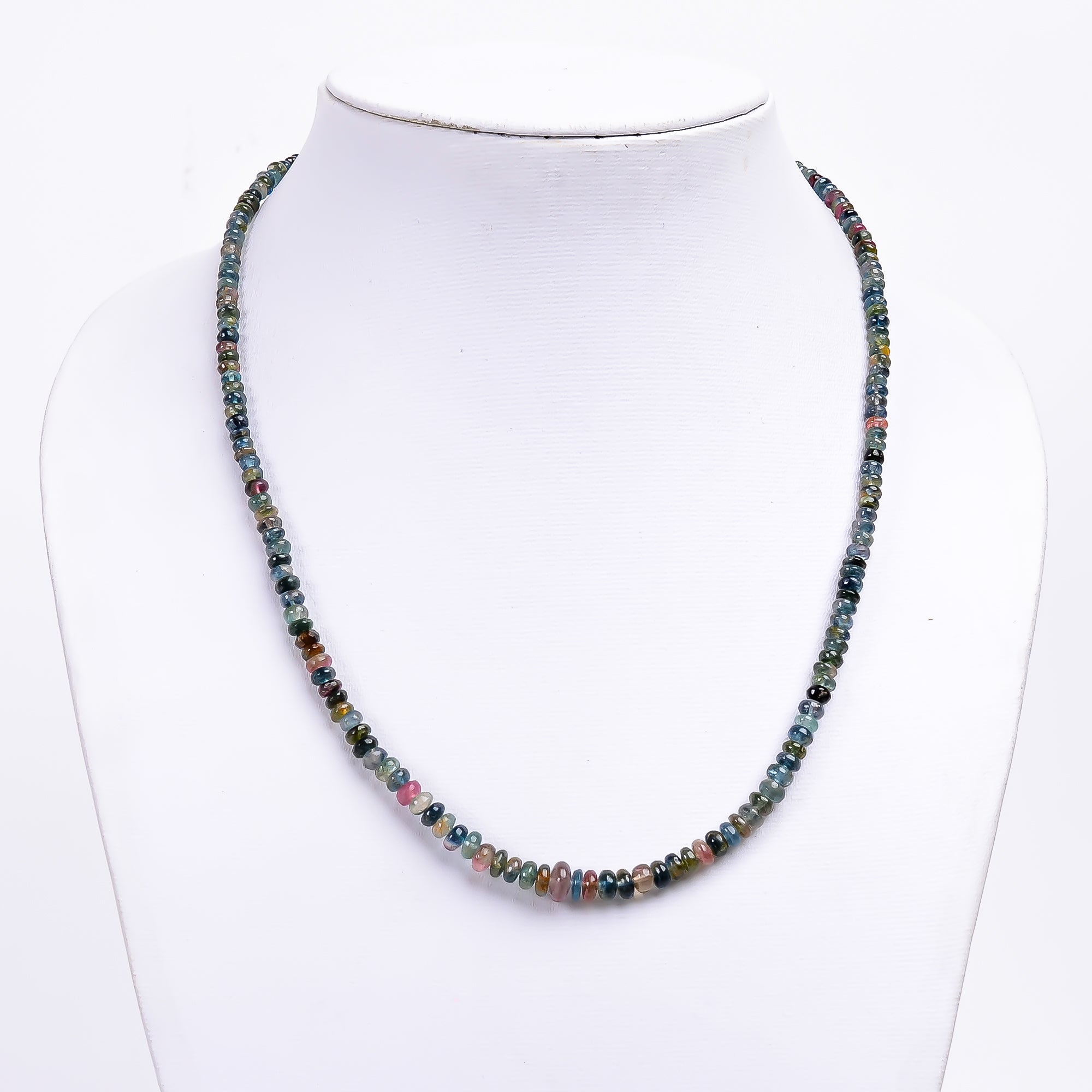 Multi Tourmaline Natural Gemstone Rondelle Shape Smooth Necklace 17-19" Beads 4X4X3 mm, 73.5 Ct. YN-397