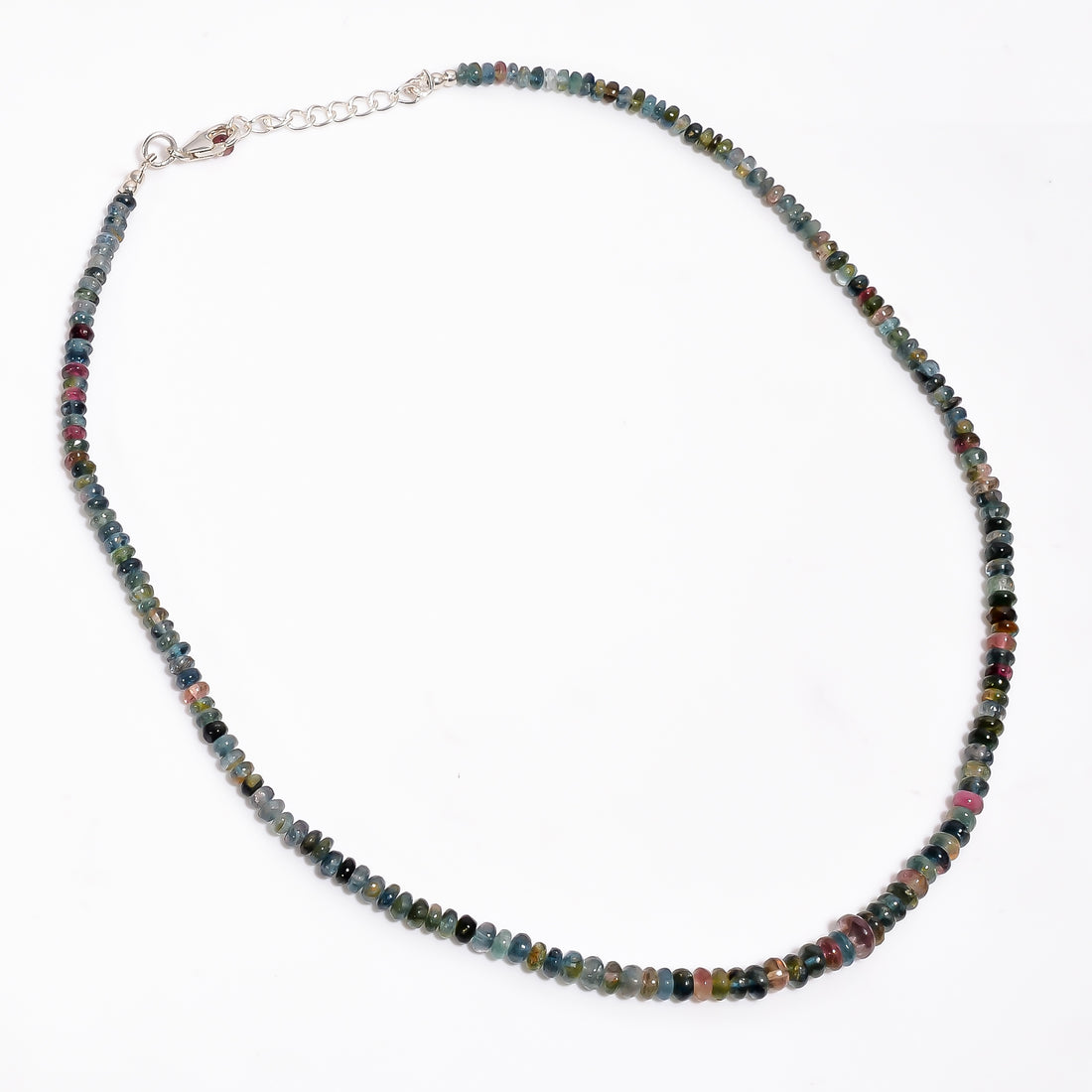 Multi Tourmaline Natural Gemstone Rondelle Shape Smooth Necklace 17-19" Beads 4X4X3 mm, 73.5 Ct. YN-397