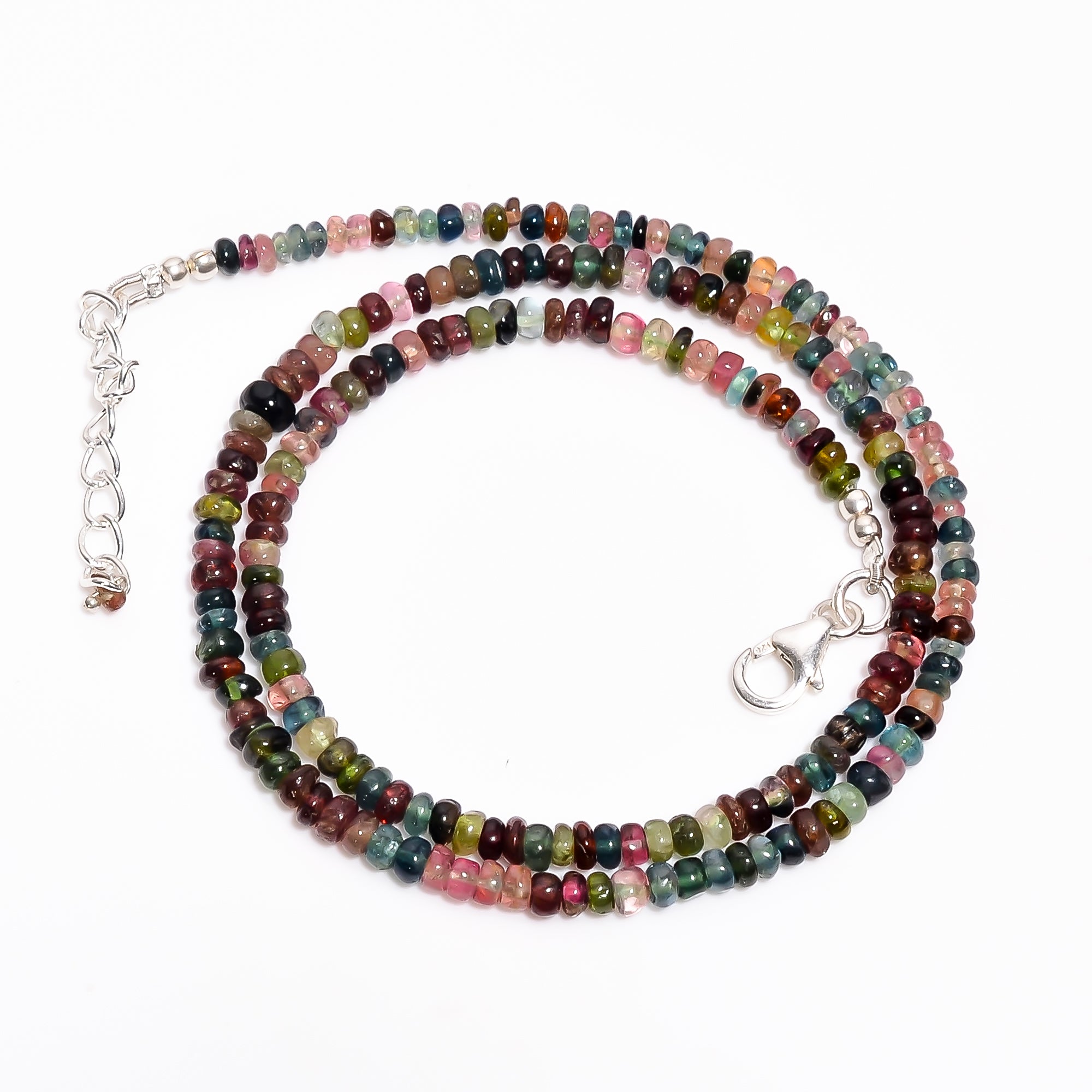 Multi Tourmaline Natural Gemstone Rondelle Shape Smooth Necklace 17-19" Beads 3X3X2 mm, 59.5 Ct. YN-398