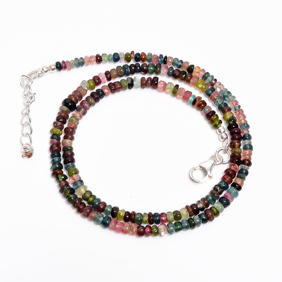 Multi Tourmaline Natural Gemstone Rondelle Shape Smooth Necklace 17-19" Beads 3X3X2 mm, 59.5 Ct. YN-398