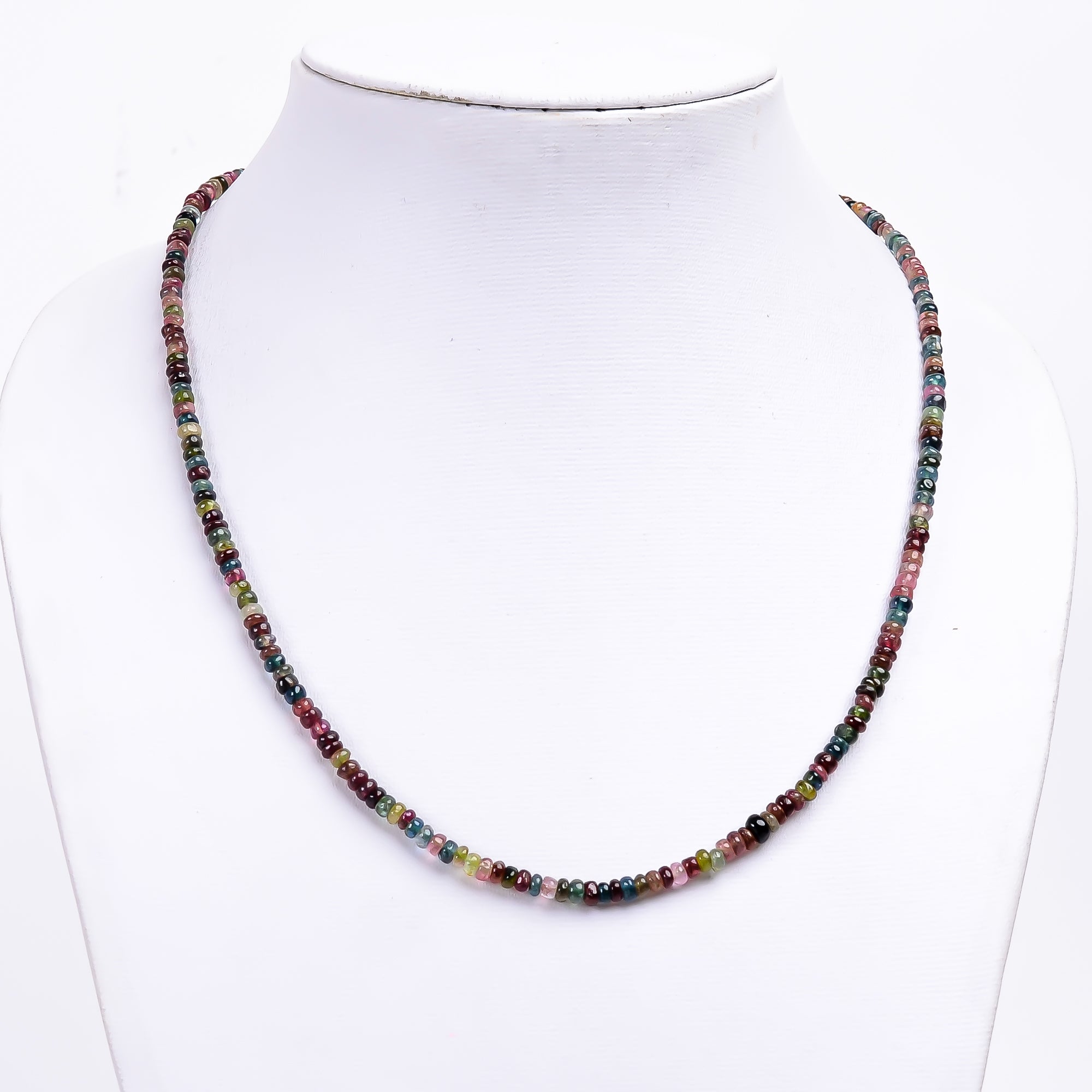 Multi Tourmaline Natural Gemstone Rondelle Shape Smooth Necklace 17-19" Beads 3X3X2 mm, 59.5 Ct. YN-398