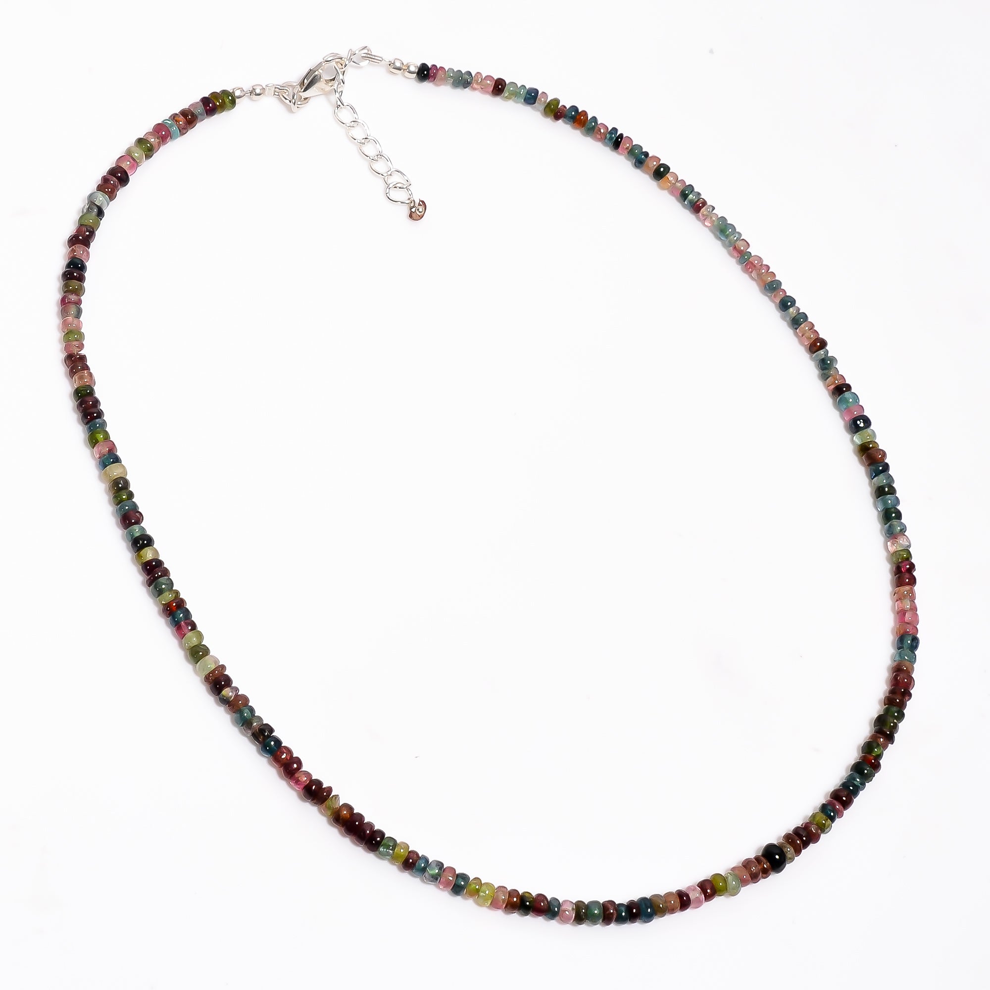 Multi Tourmaline Natural Gemstone Rondelle Shape Smooth Necklace 17-19" Beads 3X3X2 mm, 59.5 Ct. YN-398
