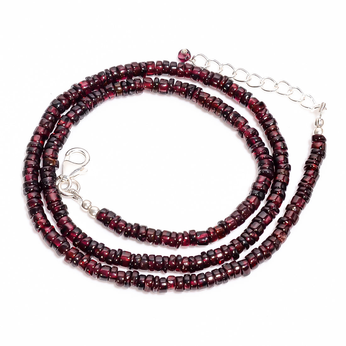 Garnet Natural Gemstone Rondelle Shape Smooth Necklace 17-18.5" Beads 4X4X3 mm, 96 Ct. YN-400
