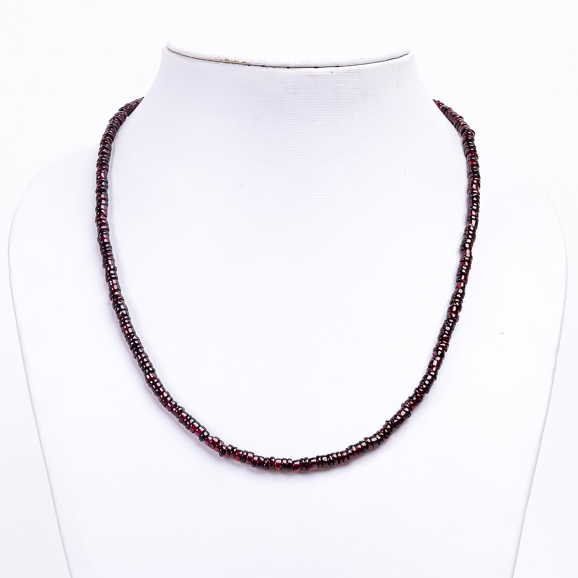 Garnet Natural Gemstone Rondelle Shape Smooth Necklace 17-18.5" Beads 4X4X3 mm, 96 Ct. YN-400