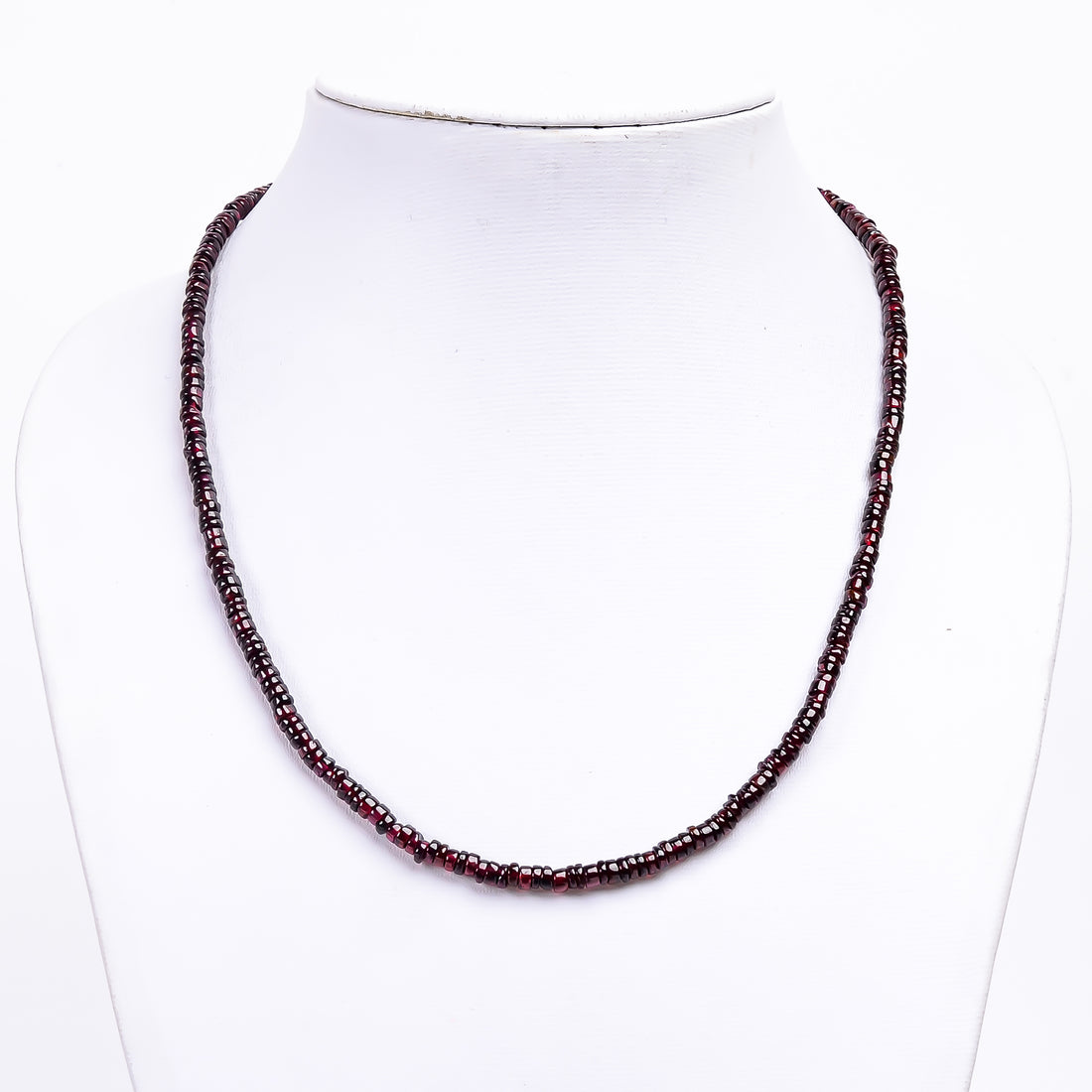 Garnet Natural Gemstone Rondelle Shape Smooth Necklace 17-18.5" Beads 4X4X3 mm, 96 Ct. YN-400