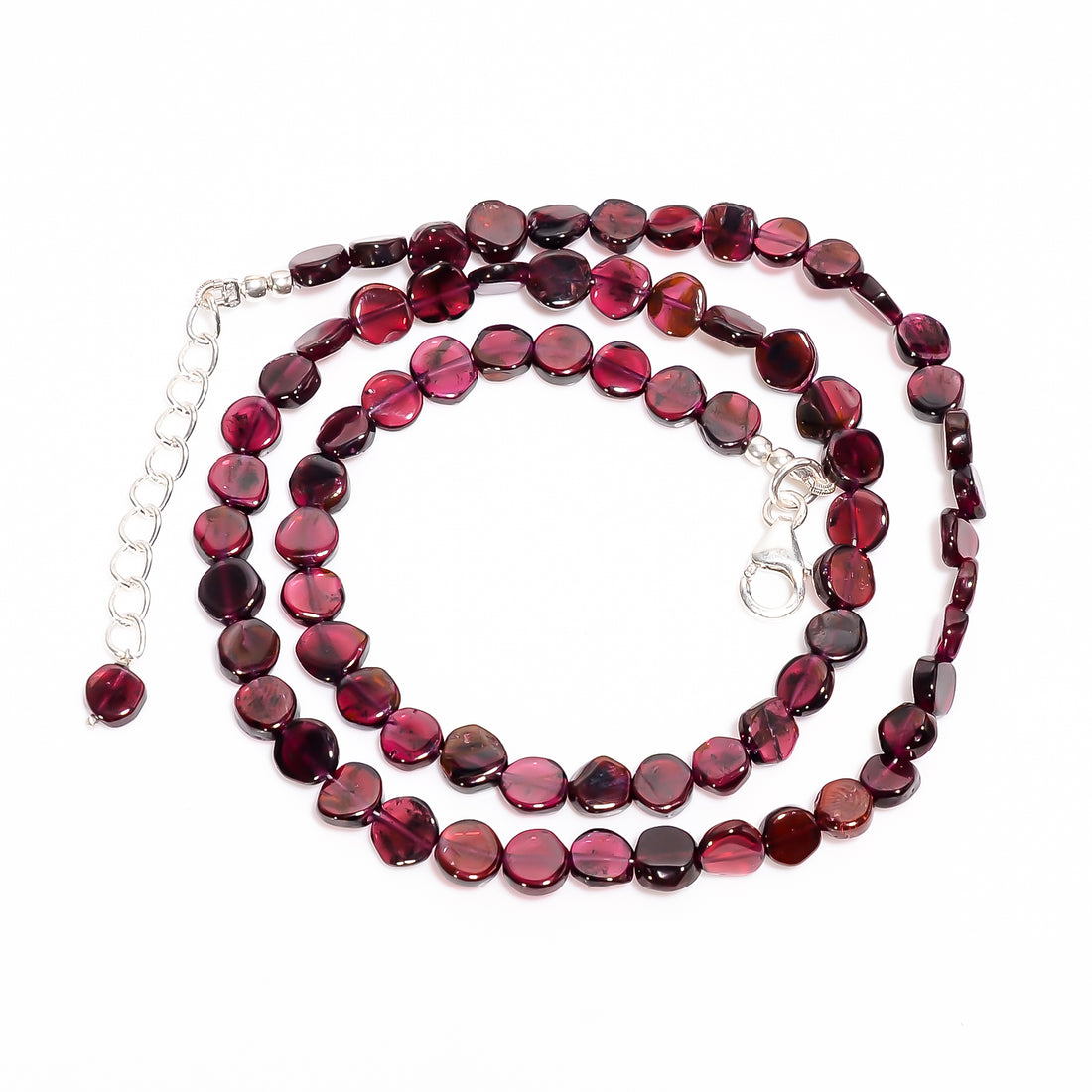 Garnet Natural Gemstone Coin Shape Smooth Necklace 17-19" Beads 5X5X2 mm, 89 Ct. YN-401