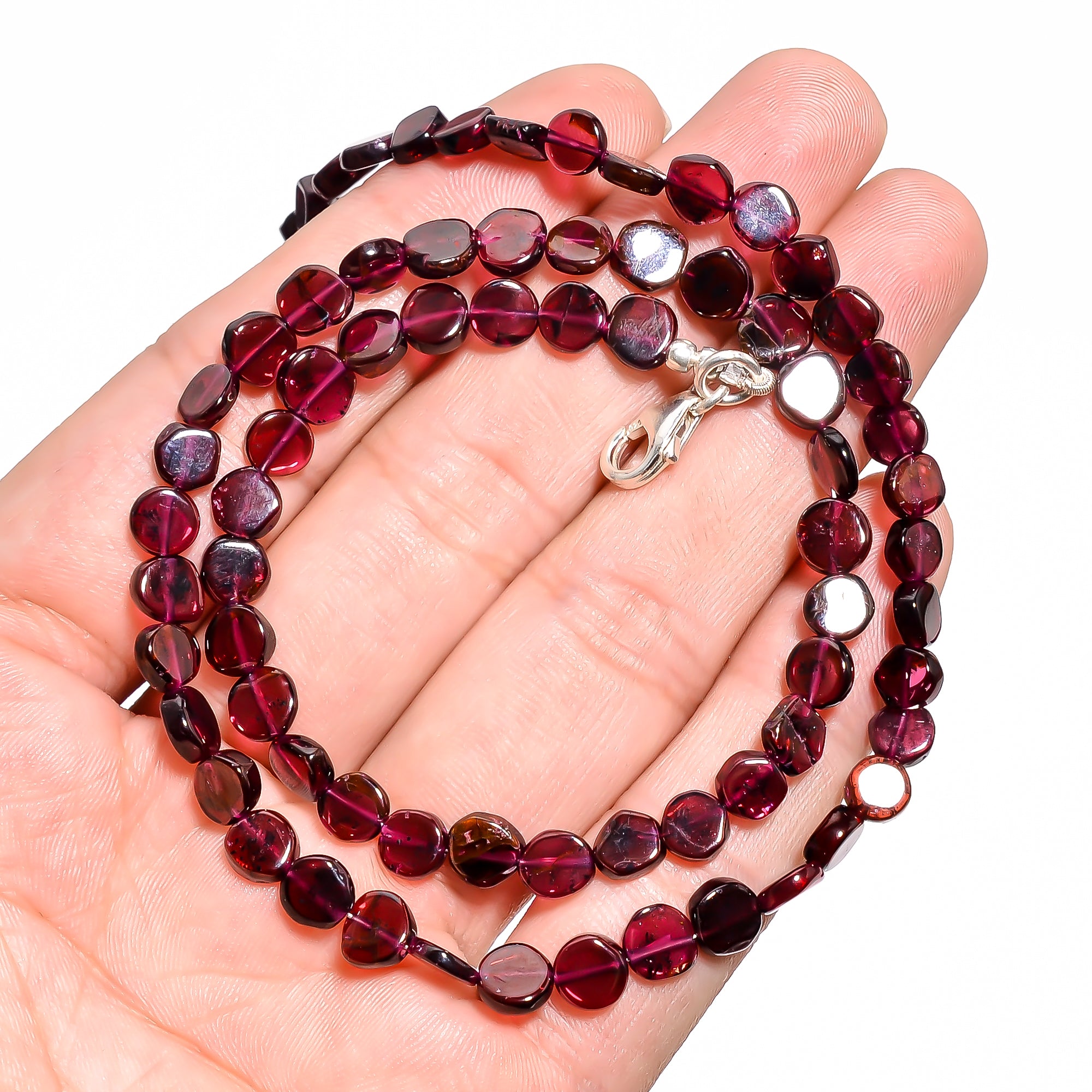 Garnet Natural Gemstone Coin Shape Smooth Necklace 17-19" Beads 5X5X2 mm, 89 Ct. YN-401