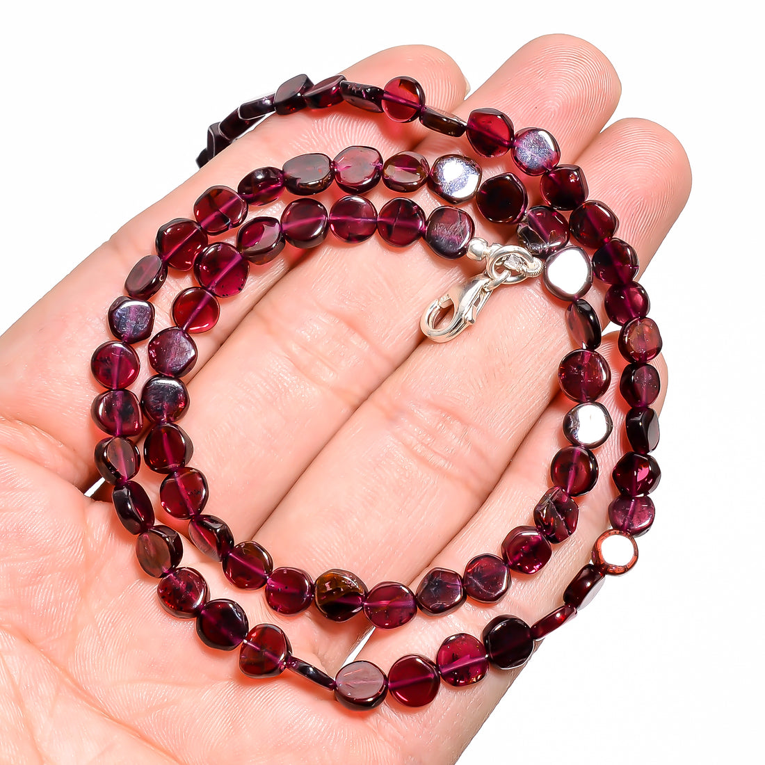Garnet Natural Gemstone Coin Shape Smooth Necklace 17-19" Beads 5X5X2 mm, 89 Ct. YN-401