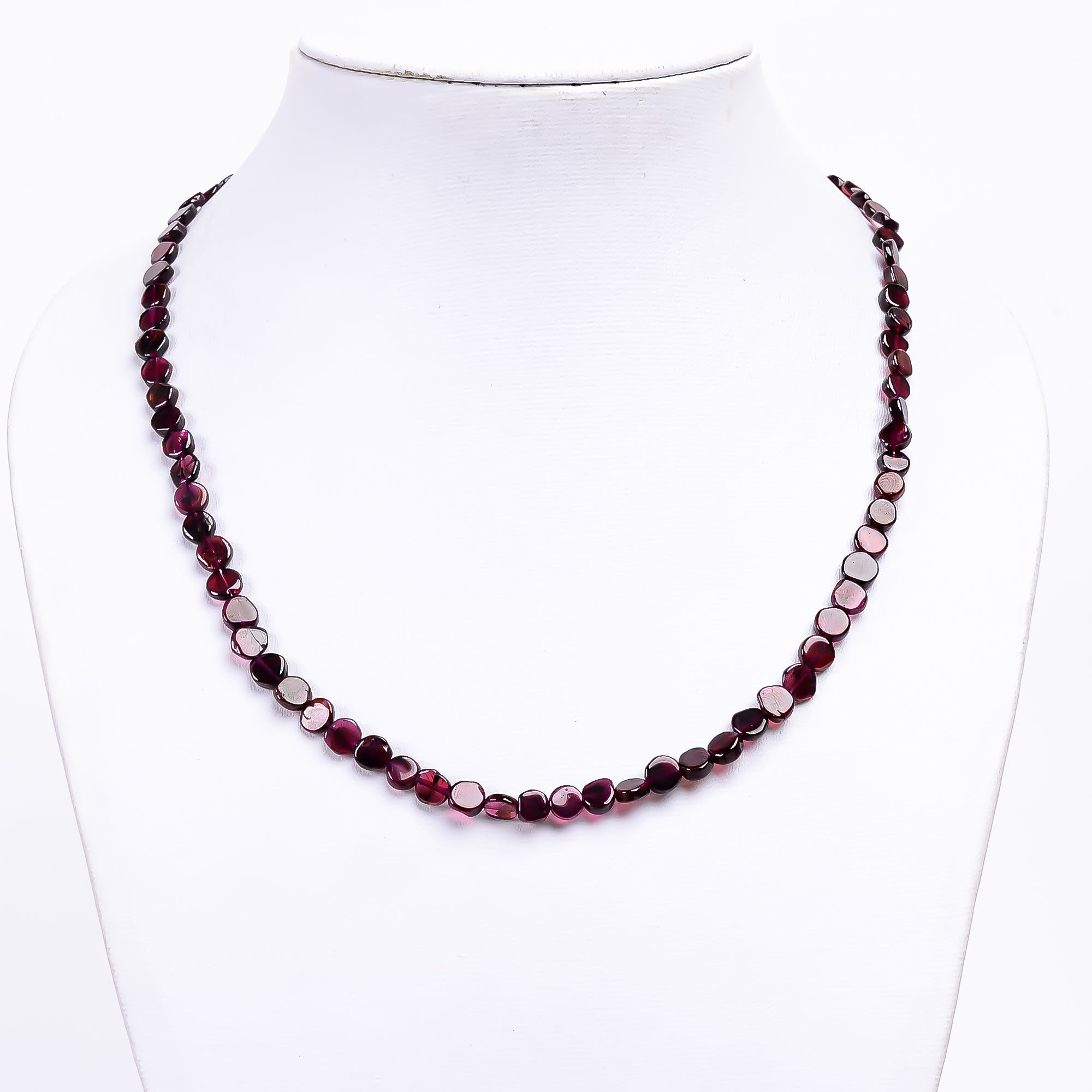 Garnet Natural Gemstone Coin Shape Smooth Necklace 17-19" Beads 5X5X2 mm, 89 Ct. YN-401
