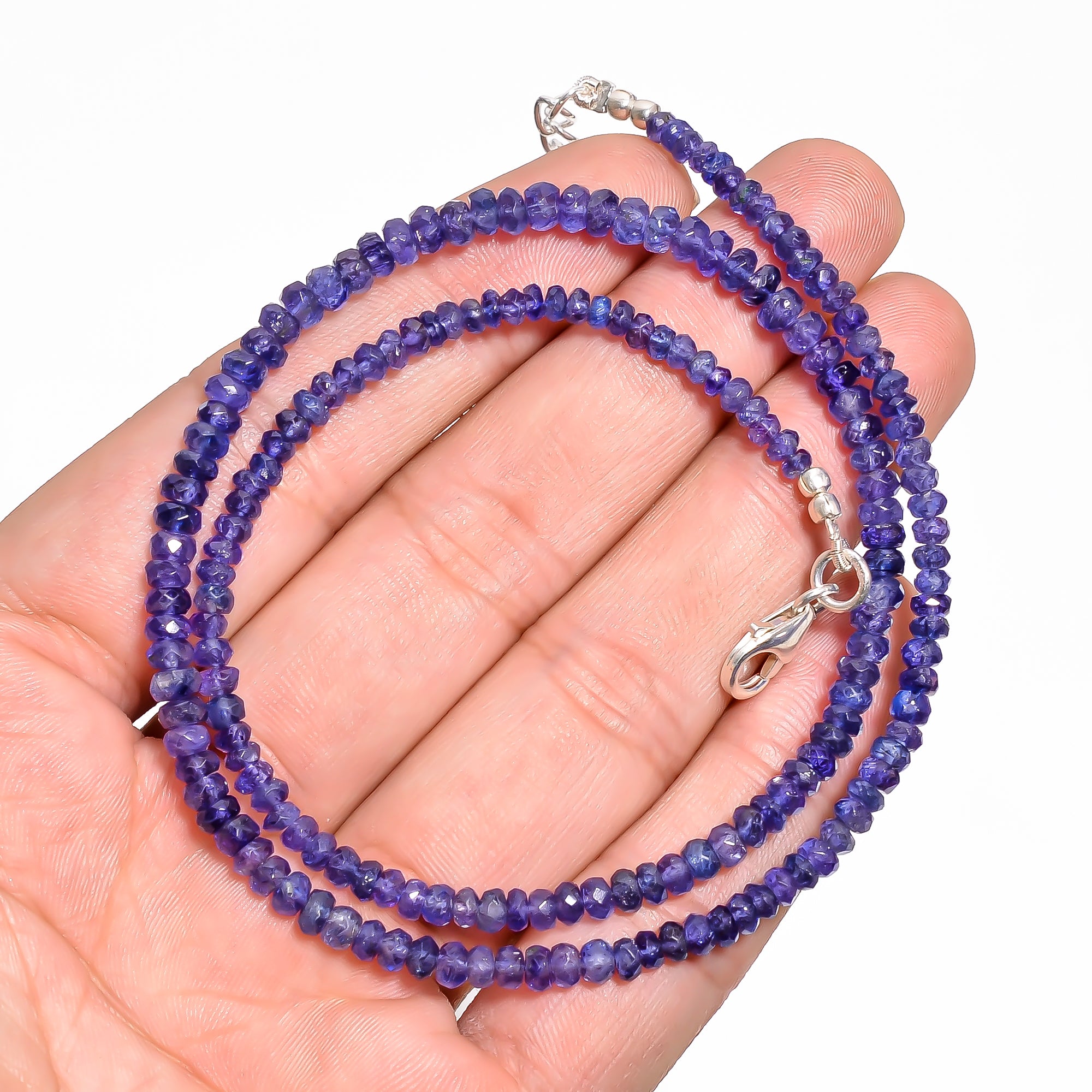 Tanzanite Natural Gemstone Rondelle Shape Faceted Necklace 17-19" Beads 3X3 4X4 mm, 60 Ct. YN-404