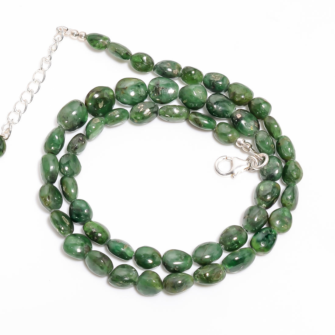 Tsavorite Natural Gemstone Tumbled Shape Smooth Necklace 17-19" Beads 6X5 8X8 mm, 152 Ct. YN-410