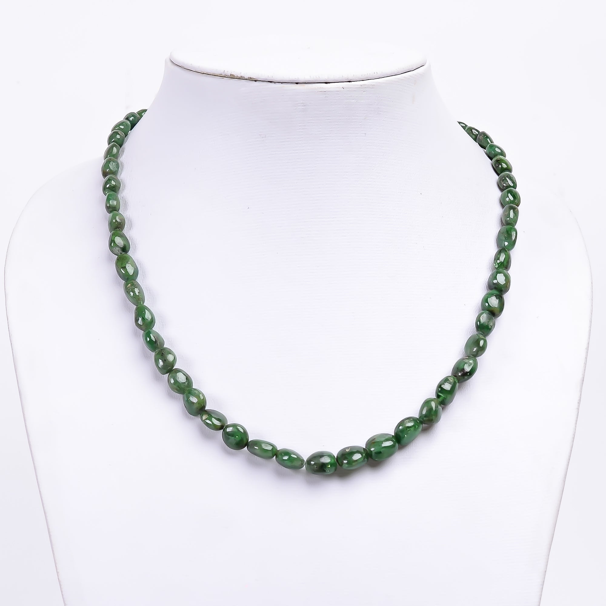 Tsavorite Natural Gemstone Tumbled Shape Smooth Necklace 17-19" Beads 6X5 8X8 mm, 152 Ct. YN-410