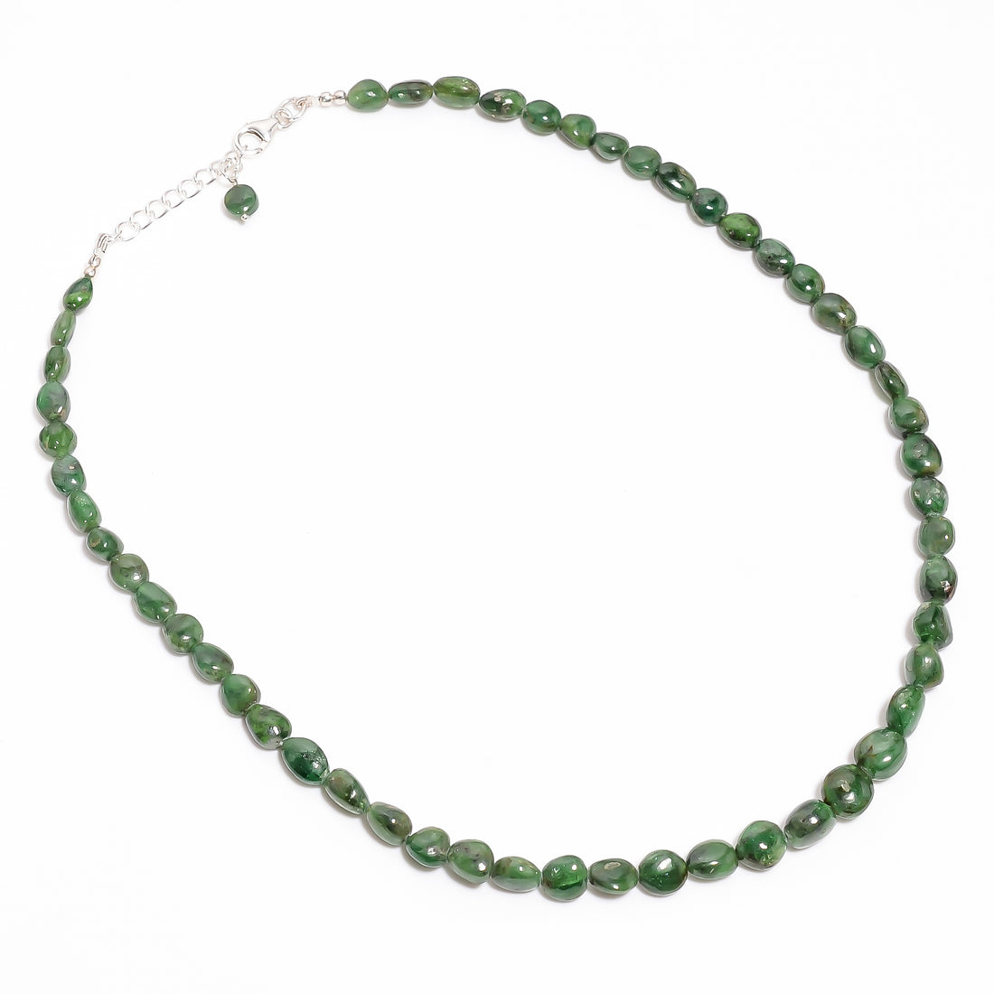 Tsavorite Natural Gemstone Tumbled Shape Smooth Necklace 17-19" Beads 6X5 8X8 mm, 152 Ct. YN-410
