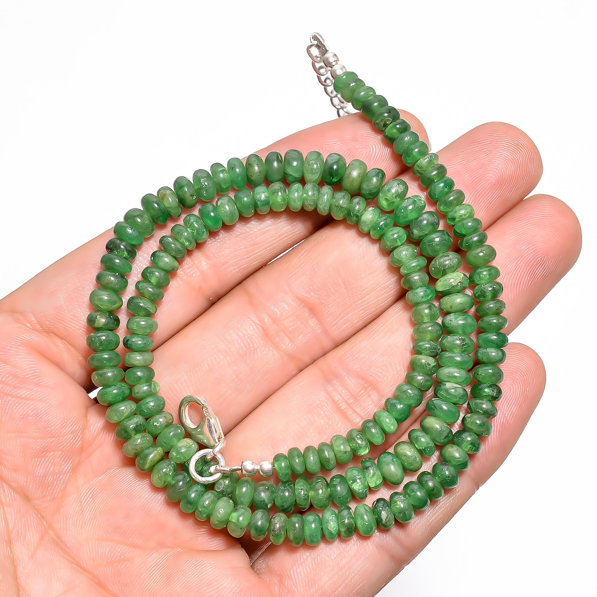 Tsavorite Natural Gemstone Rondelle Shape Smooth Necklace 17-19" Beads 4X4 5X5 mm, 112.5 Ct. YN-411