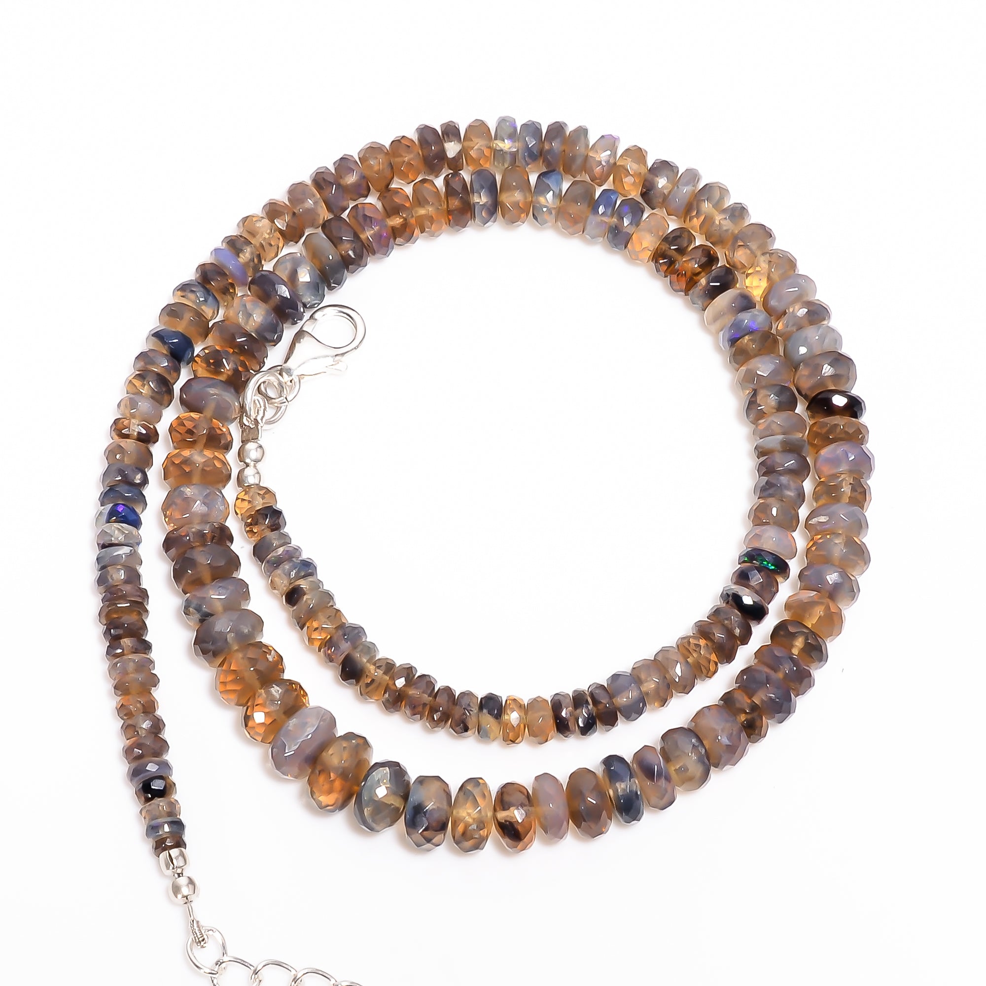 Australian Opal Natural Gemstone Rondelle Shape Faceted Necklace 17-19" Beads 4X4 5X5 mm, 90 Ct. YN-412