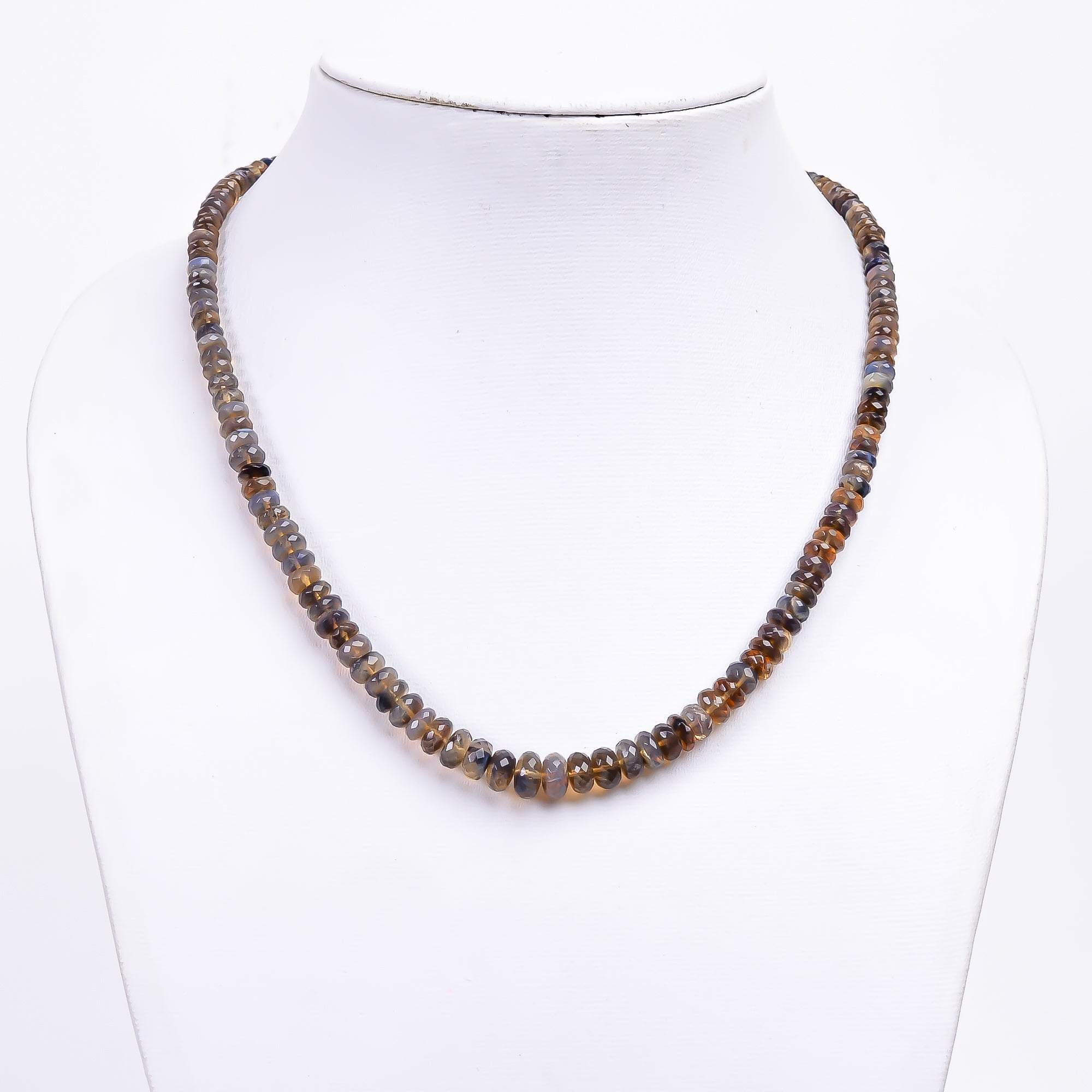 Australian Opal Natural Gemstone Rondelle Shape Faceted Necklace 17-19" Beads 4X4 5X5 mm, 90 Ct. YN-412
