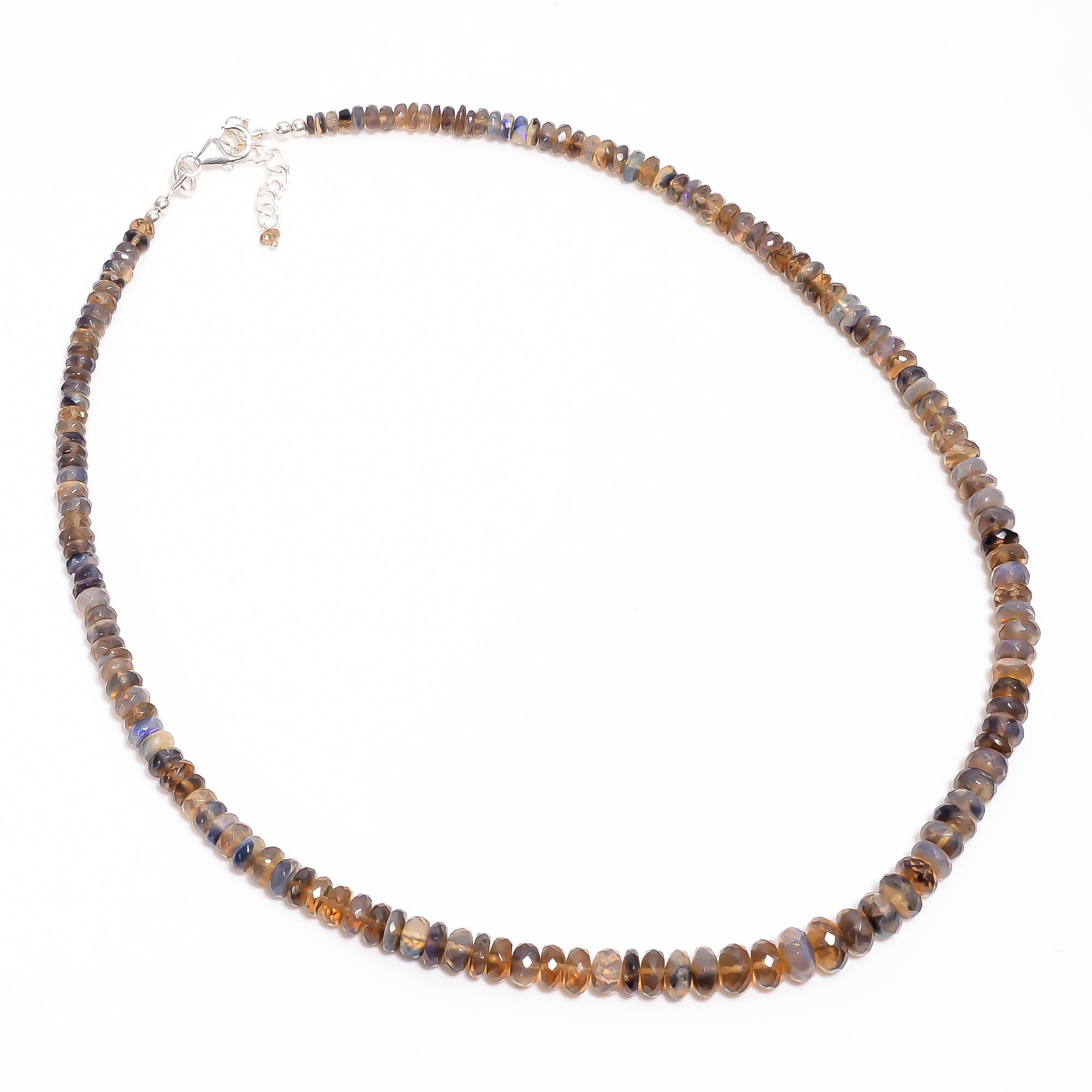 Australian Opal Natural Gemstone Rondelle Shape Faceted Necklace 17-19" Beads 4X4 5X5 mm, 90 Ct. YN-412