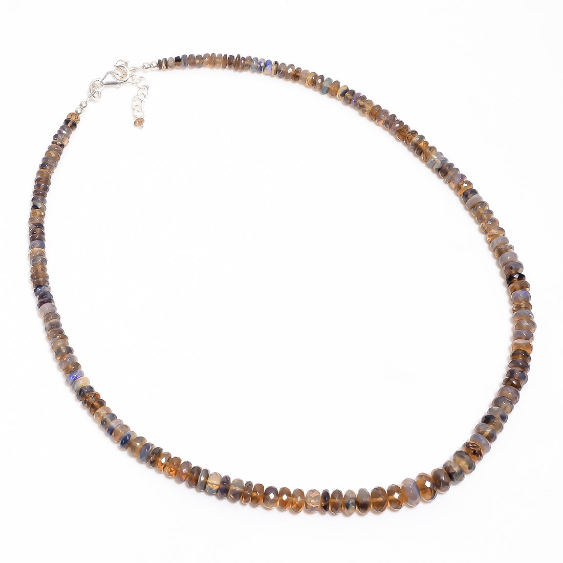 Australian Opal Natural Gemstone Rondelle Shape Faceted Necklace 17-19" Beads 4X4 5X5 mm, 90 Ct. YN-412