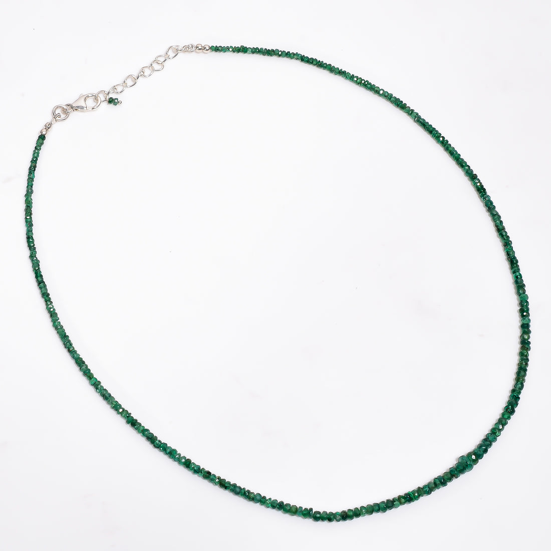 Emerald Natural Gemstone Rondelle Shape Faceted Necklace 17-19" Beads 3X3X2 mm, 35 Ct. YN-413