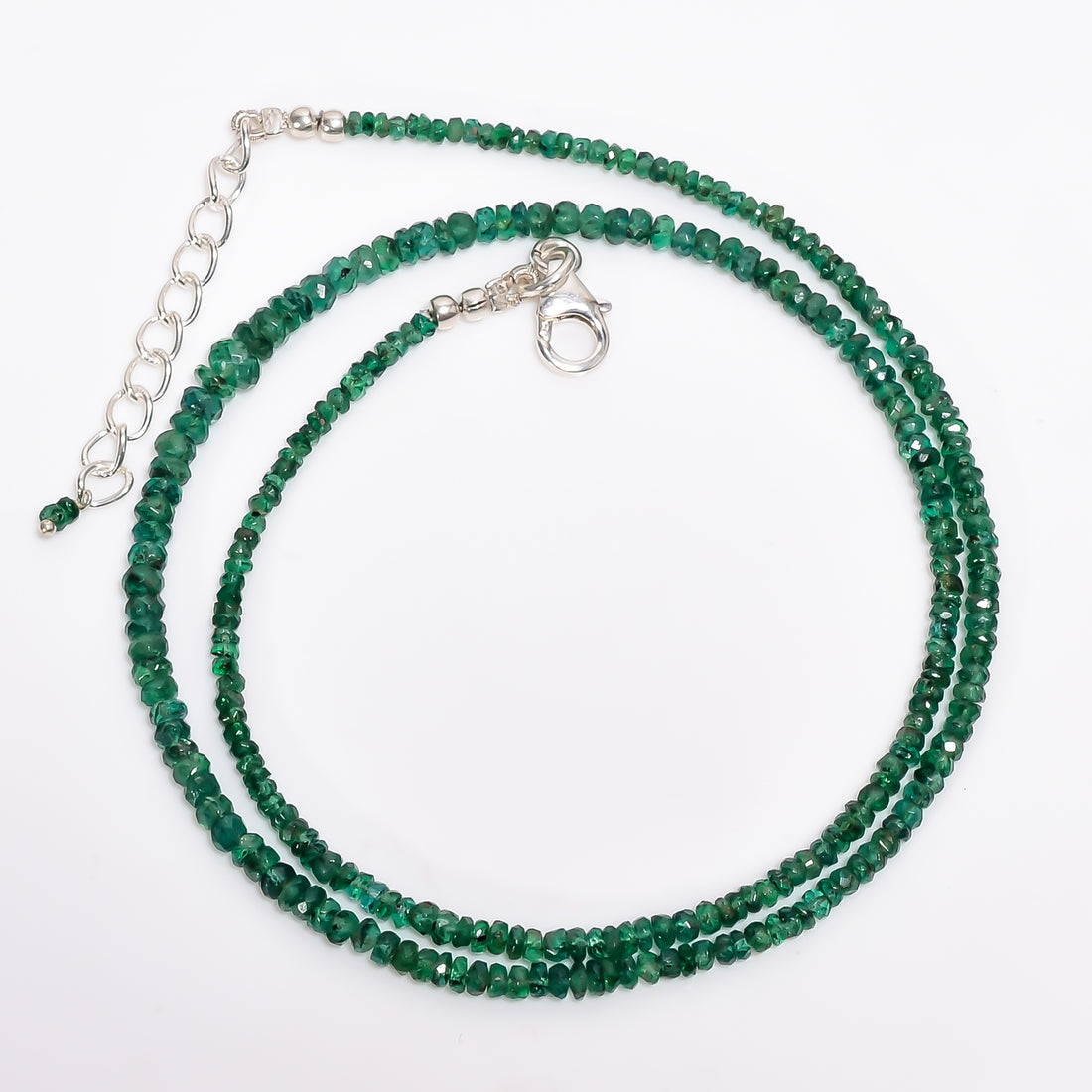 Emerald Natural Gemstone Rondelle Shape Faceted Necklace 17-19" Beads 3X3X2 mm, 33.5 Ct. YN-414