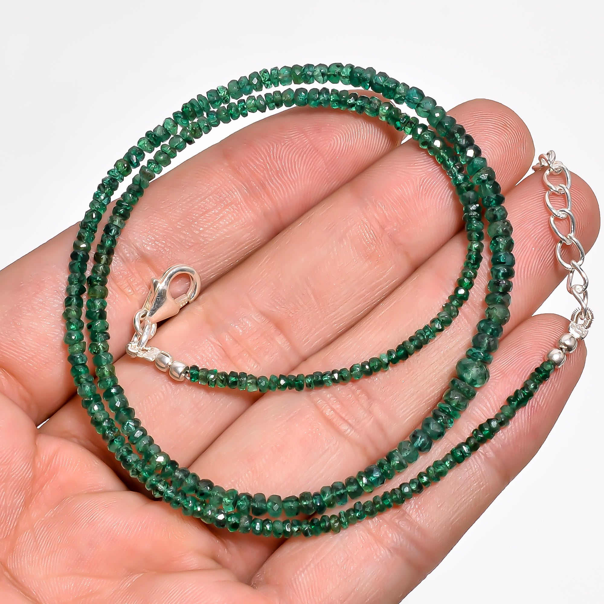 Emerald Natural Gemstone Rondelle Shape Faceted Necklace 17-19" Beads 3X3X2 mm, 33.5 Ct. YN-414