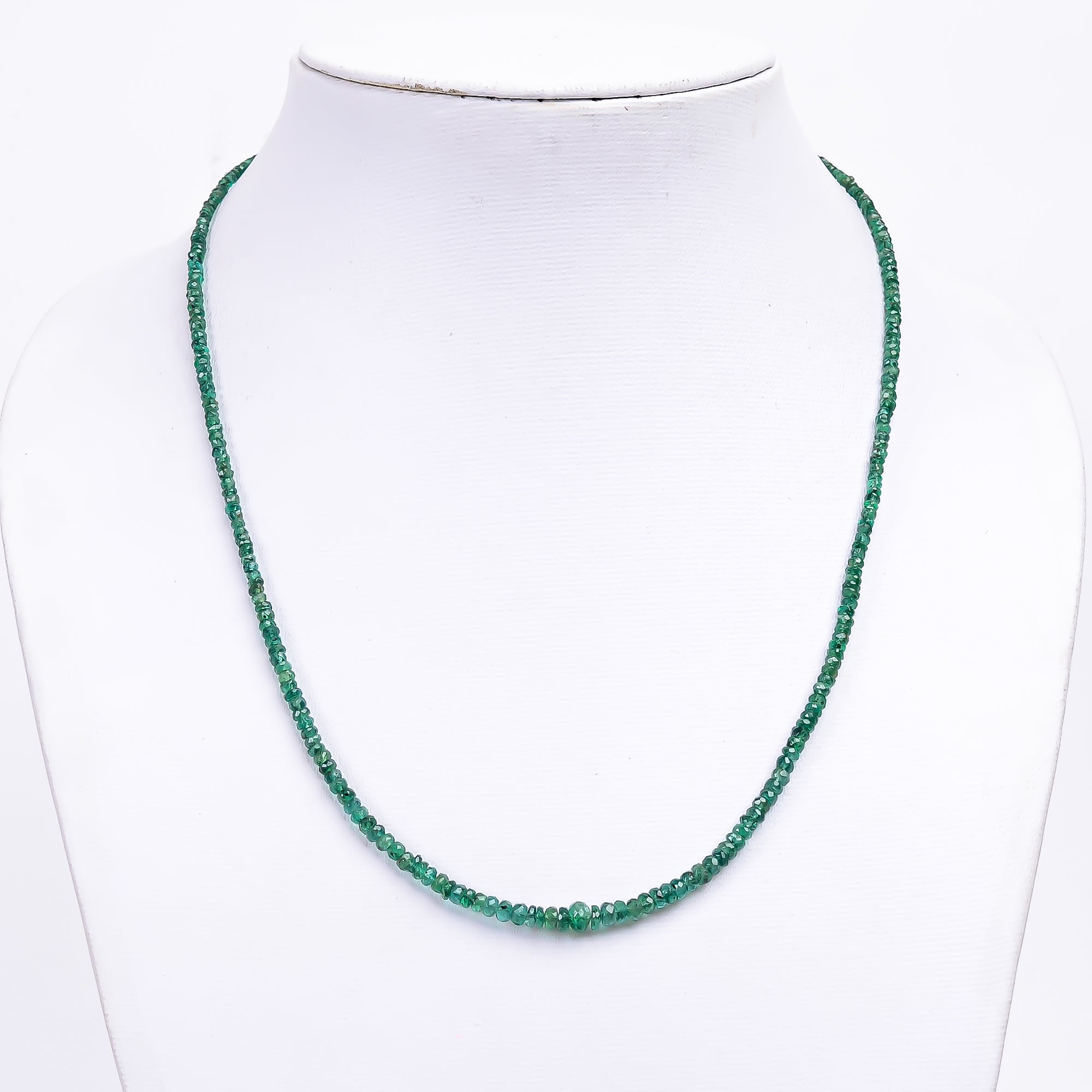 Emerald Natural Gemstone Rondelle Shape Faceted Necklace 17-19" Beads 3X3X2 mm, 33.5 Ct. YN-414