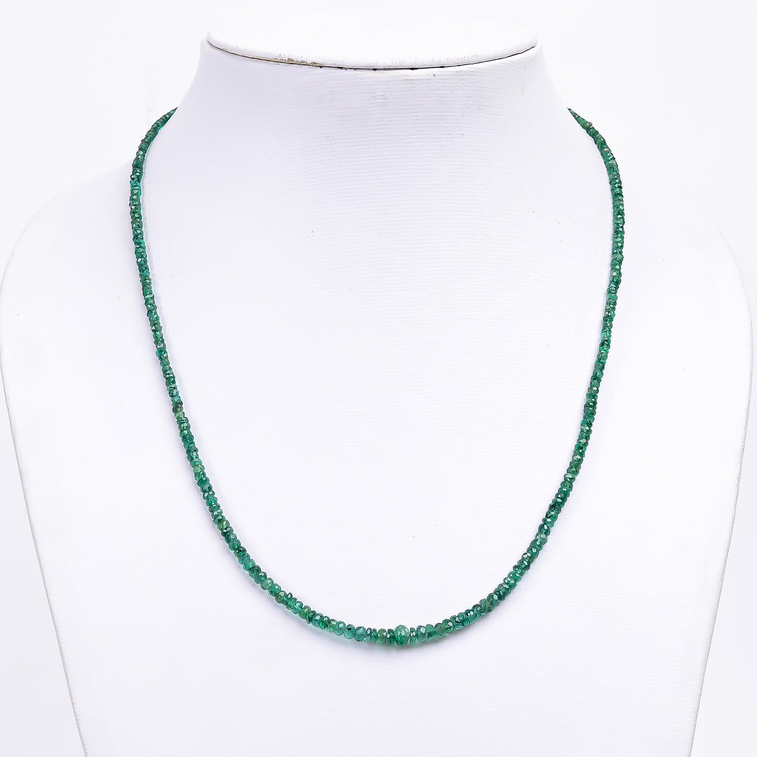 Emerald Natural Gemstone Rondelle Shape Faceted Necklace 17-19" Beads 3X3X2 mm, 33.5 Ct. YN-414
