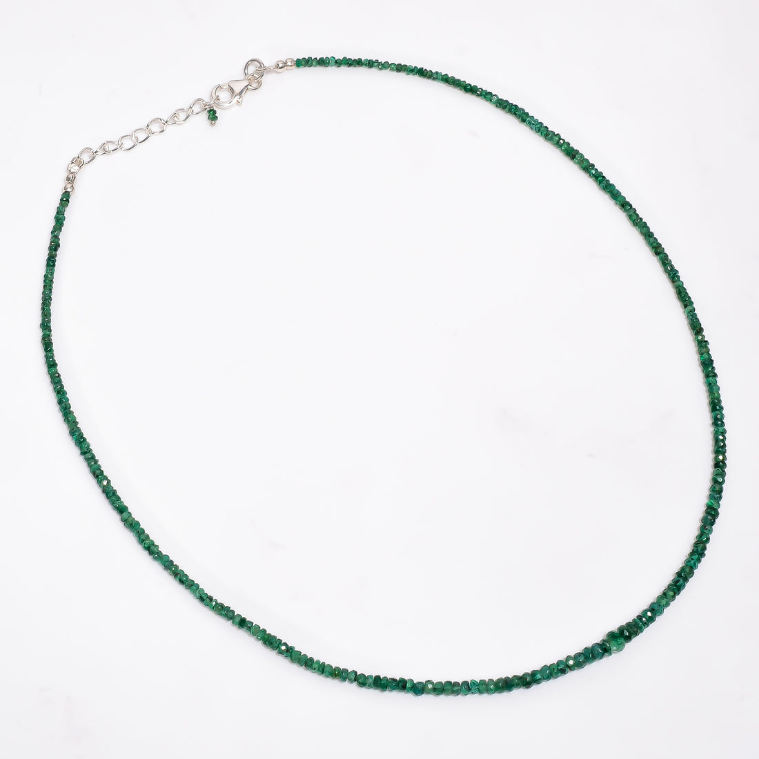 Emerald Natural Gemstone Rondelle Shape Faceted Necklace 17-19" Beads 3X3X2 mm, 33.5 Ct. YN-414
