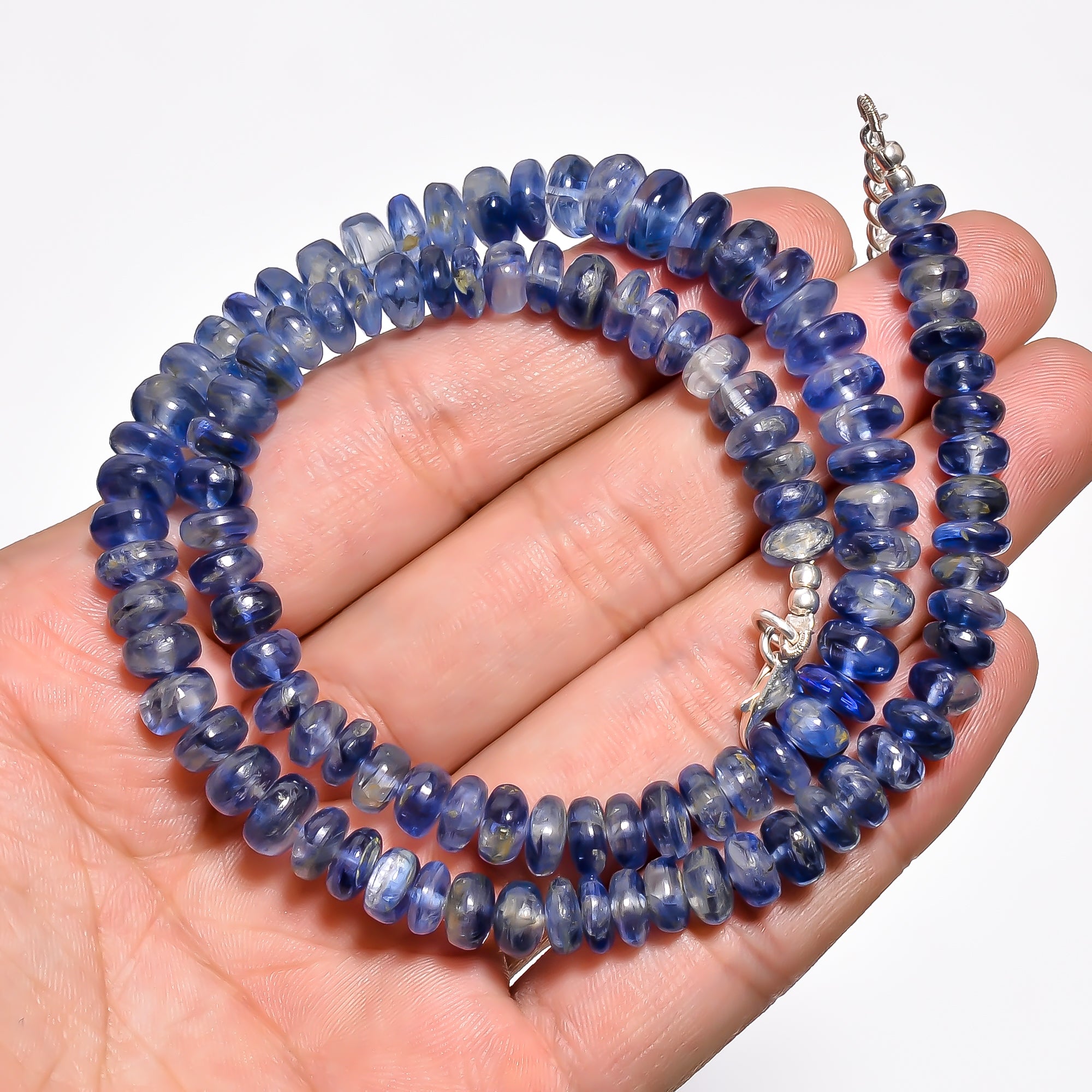 Kyanite Natural Gemstone Rondelle Shape Smooth Necklace 17-19" Beads 6X6 8X8 mm, 227 Ct. YN-415
