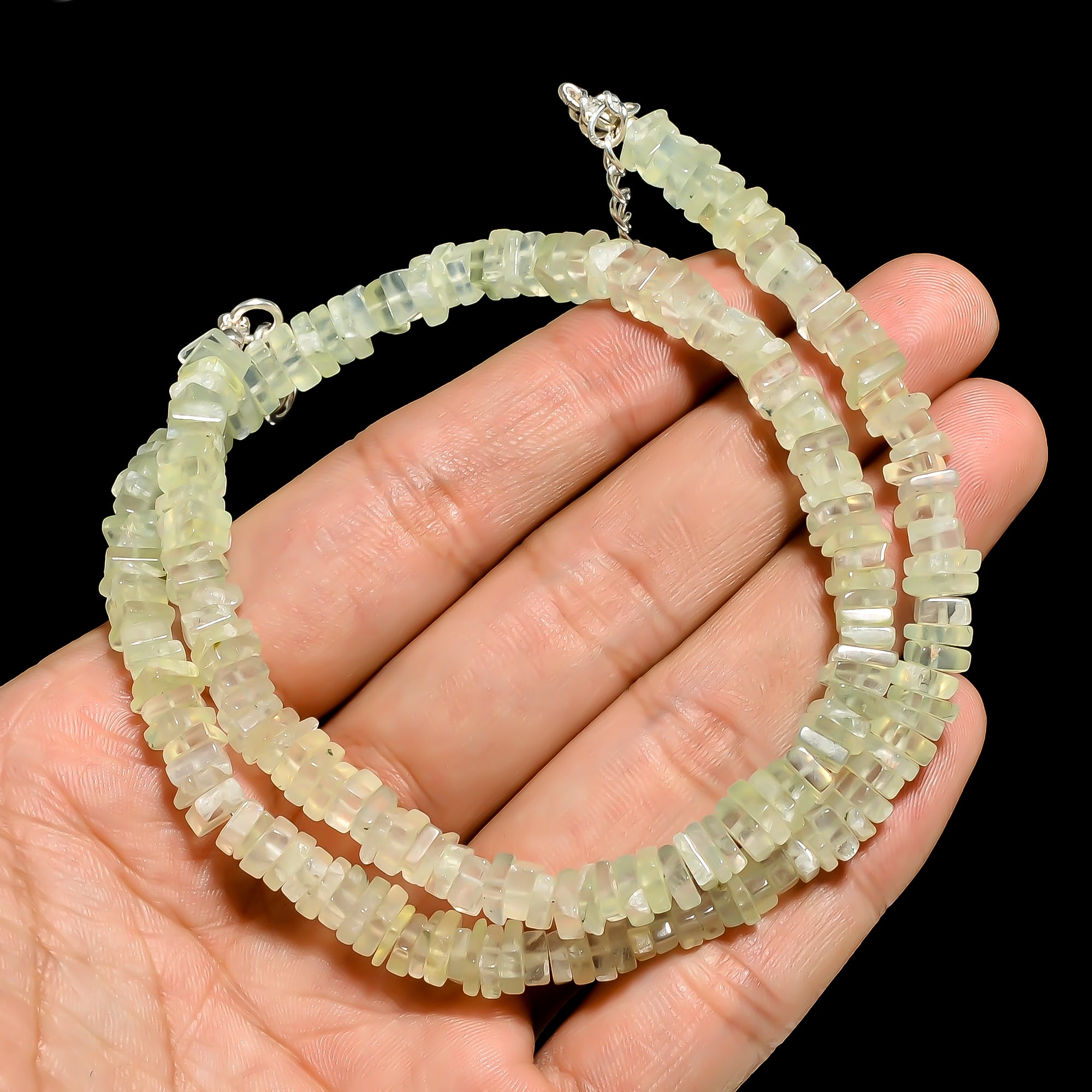 Prehnite Natural Gemstone Square Heishi Shape Smooth Necklace 17-19" Beads 5X5X3 mm, 157 Ct. YN-418