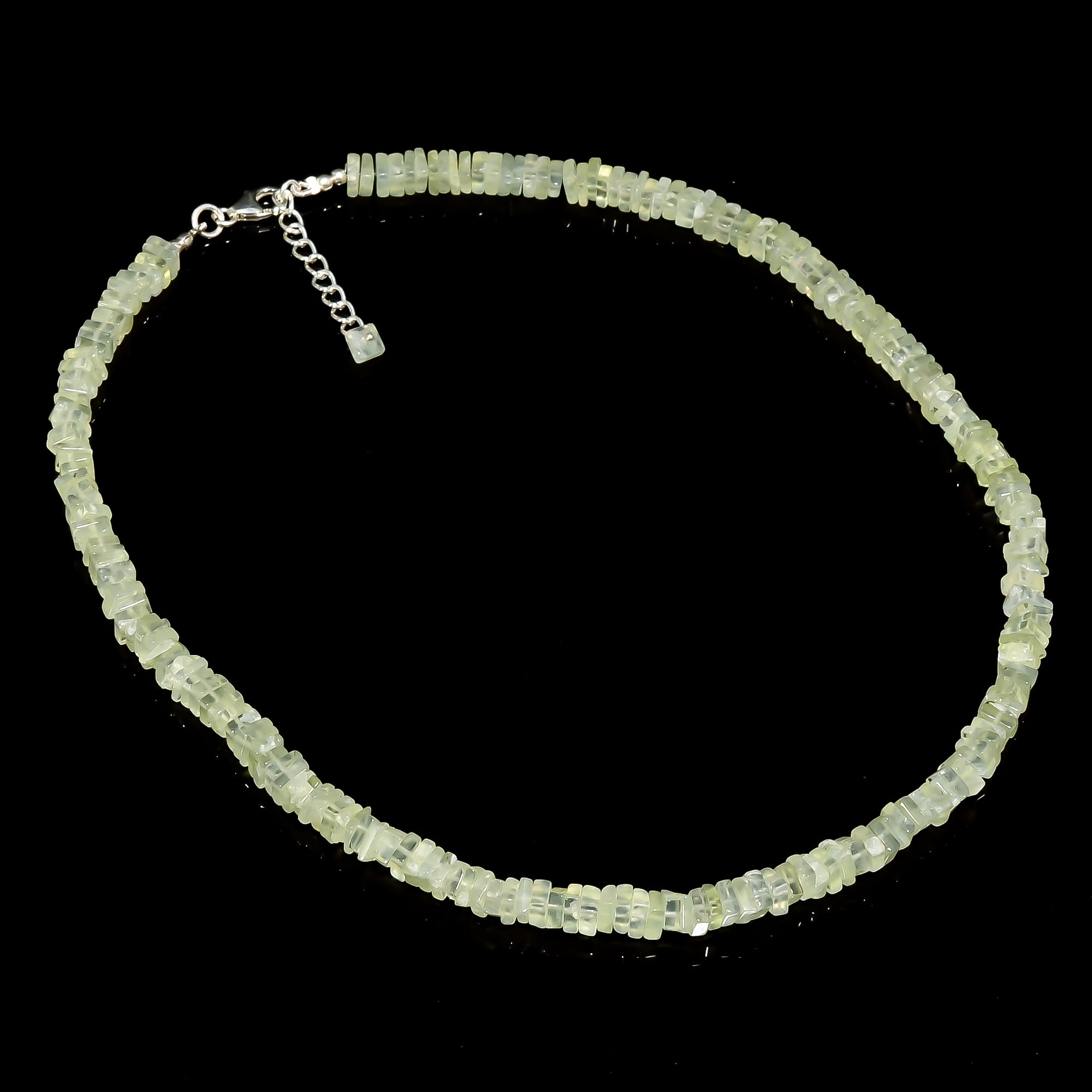 Prehnite Natural Gemstone Square Heishi Shape Smooth Necklace 17-19" Beads 5X5X3 mm, 157 Ct. YN-418
