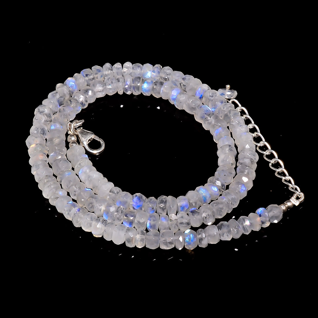 Rainbow Moonstone Natural Gemstone Rondelle Shape Faceted Necklace 17-19" Beads 5X5 6X6 mm, 107 Ct. YN-419