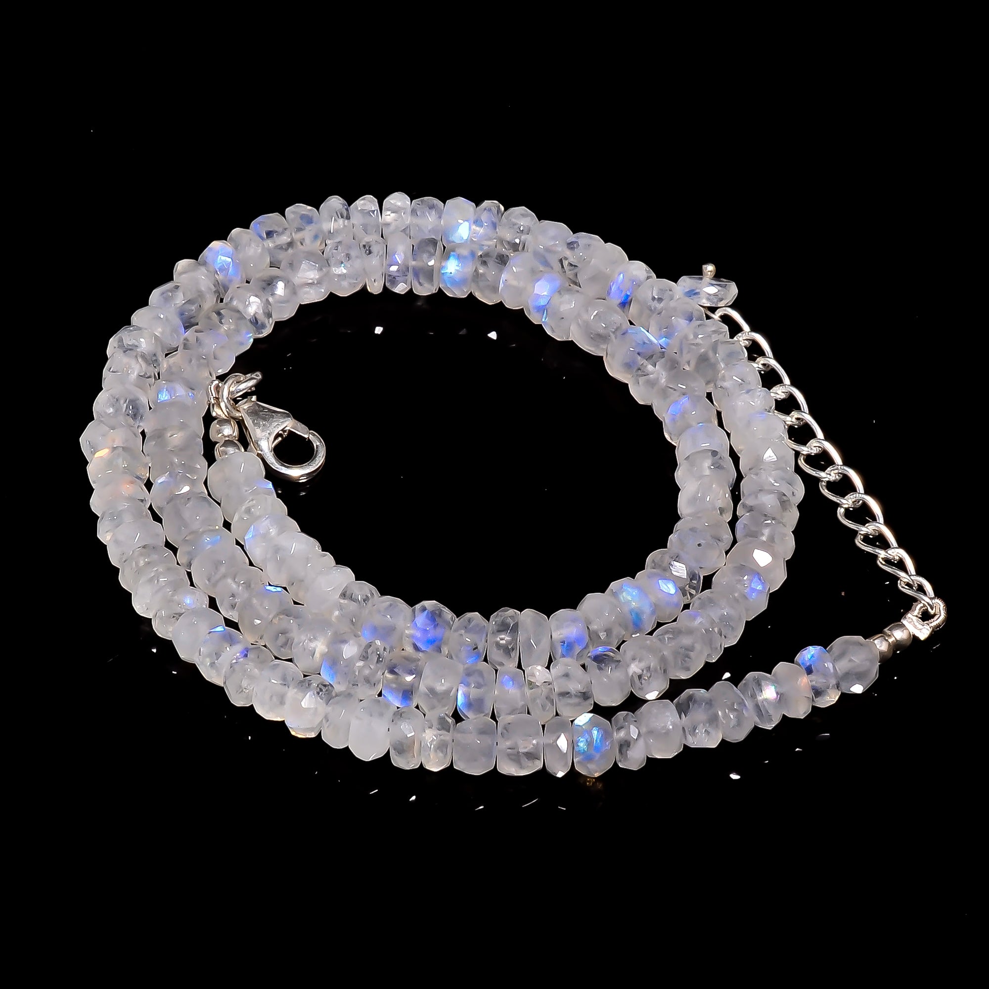 Rainbow Moonstone Natural Gemstone Rondelle Shape Faceted Necklace 17-19" Beads 5X5 6X6 mm, 107 Ct. YN-419