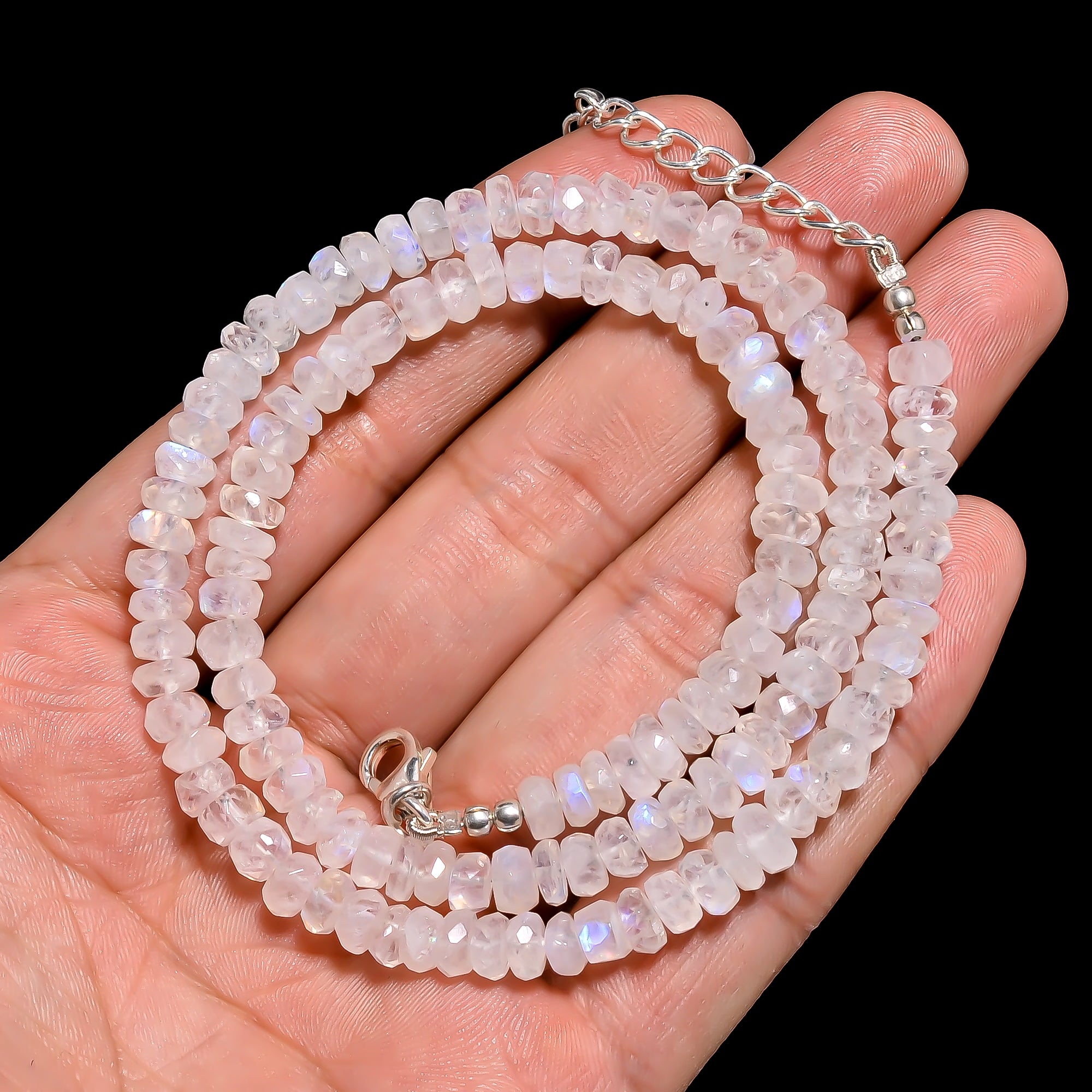 Rainbow Moonstone Natural Gemstone Rondelle Shape Faceted Necklace 17-19" Beads 5X5 6X6 mm, 107 Ct. YN-419